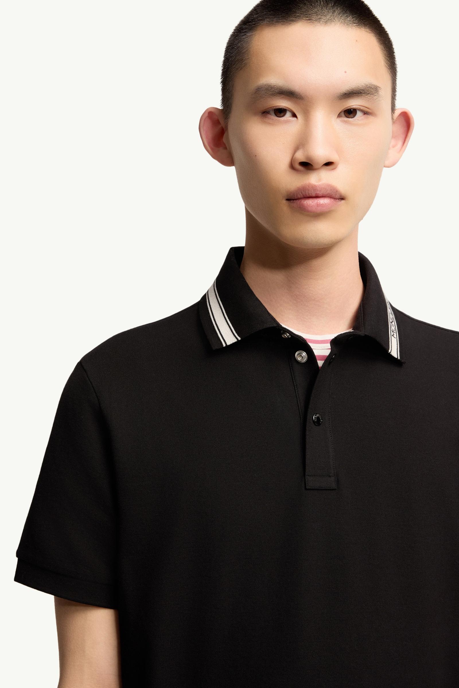 Moncler Cotton Piquet Polo Shirt Black Black