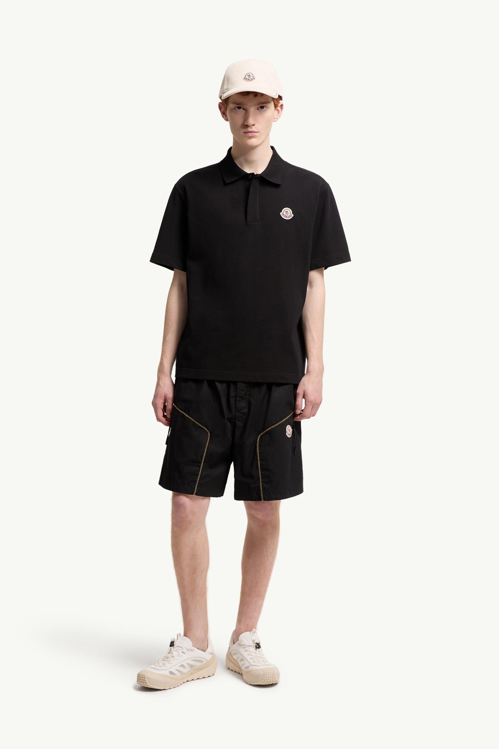 Moncler Logo Cotton Piquet Polo Shirt Black Black