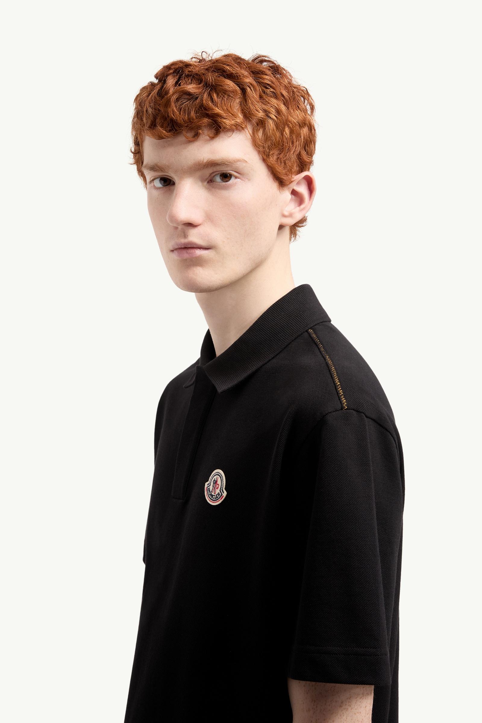 Moncler Logo Cotton Piquet Polo Shirt Black Black