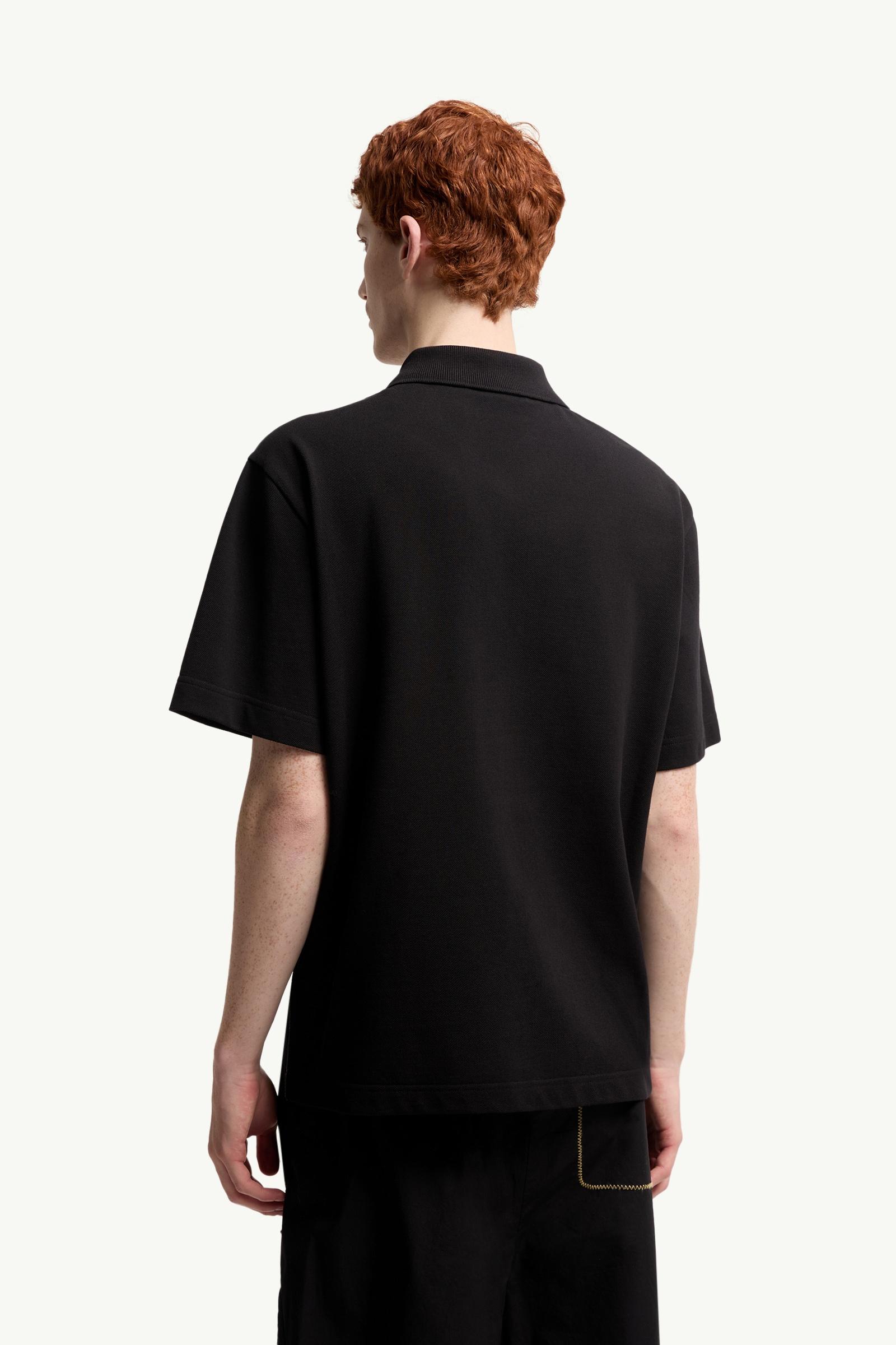 Moncler Logo Cotton Piquet Polo Shirt Black Black