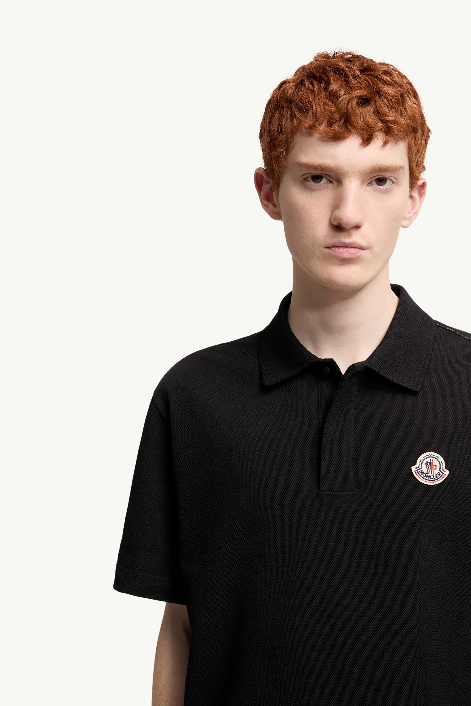 Moncler Logo Cotton Piquet Polo Shirt Black Black