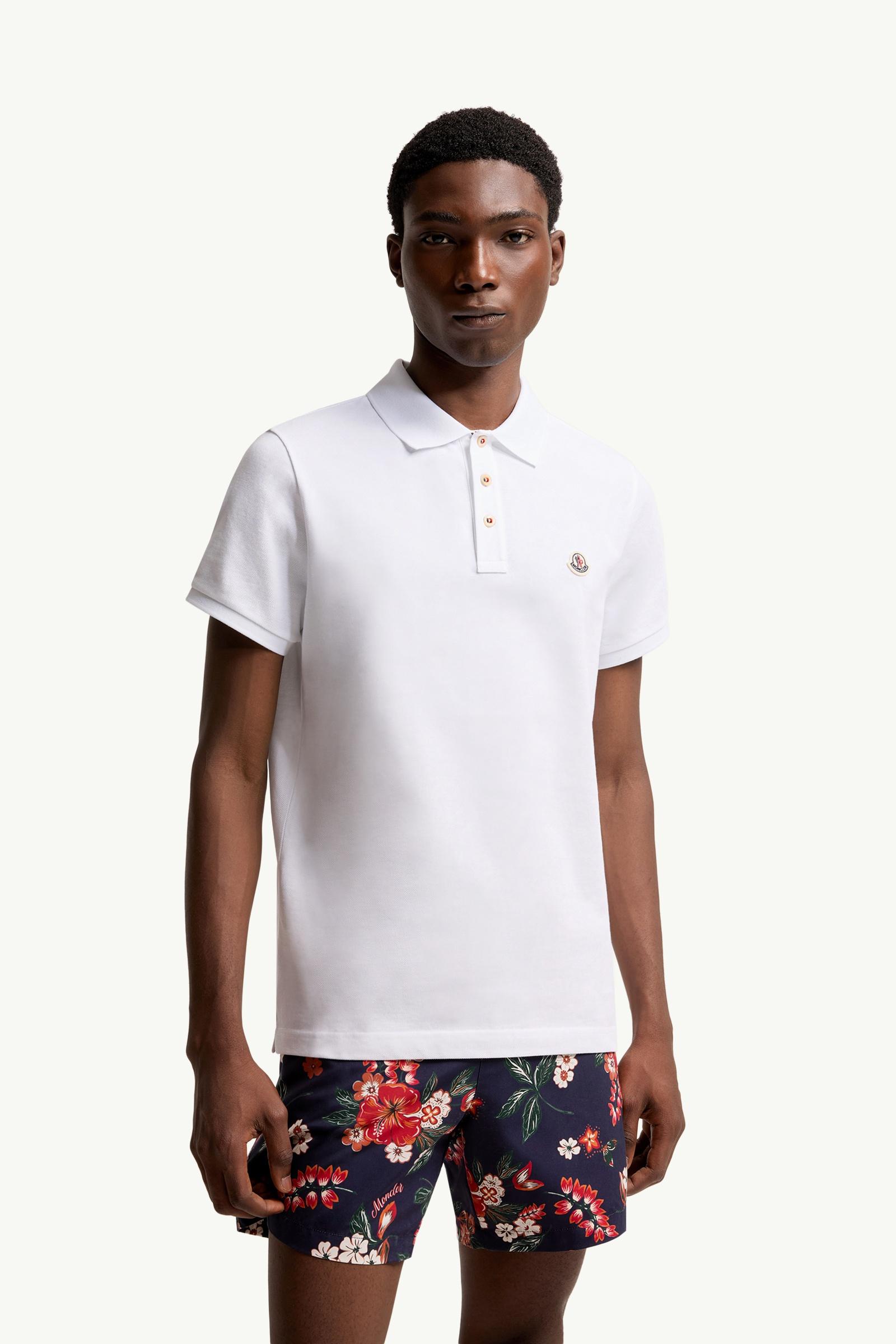 Moncler Logo Patch Cotton Polo Shirt Optical White Optical White
