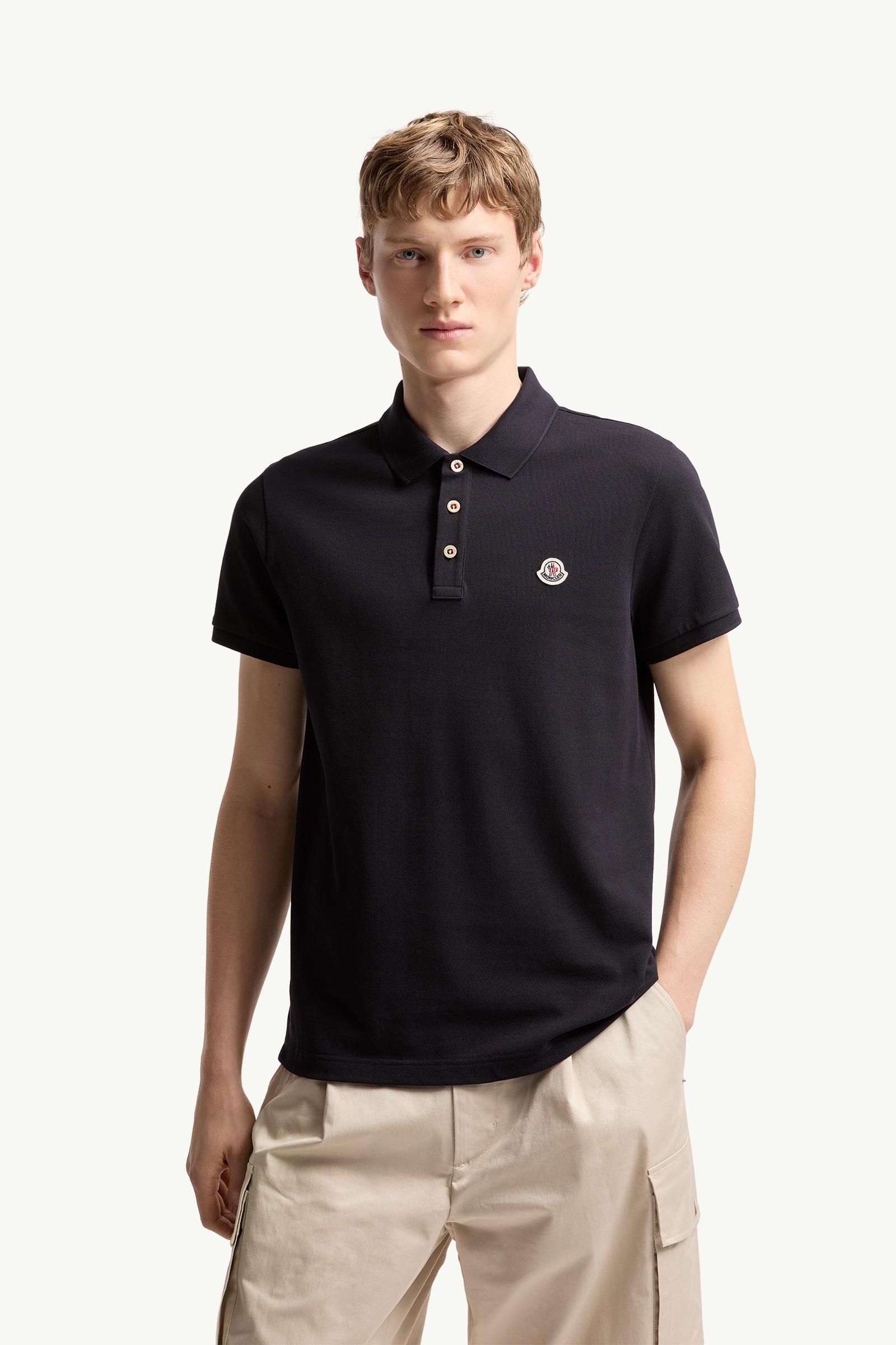 Moncler Logo Patch Cotton Polo Shirt Dark Blue Dark Blue