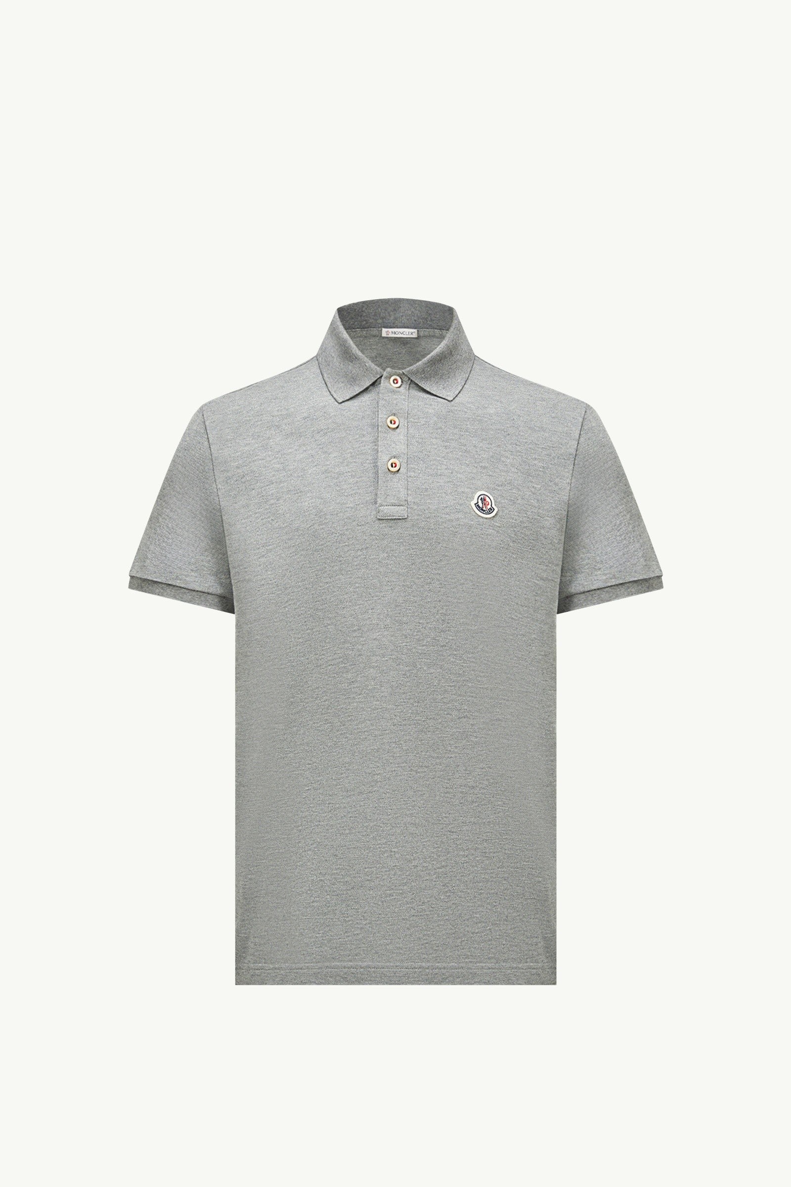 Moncler Logo Patch Cotton Polo Shirt Grey Grey