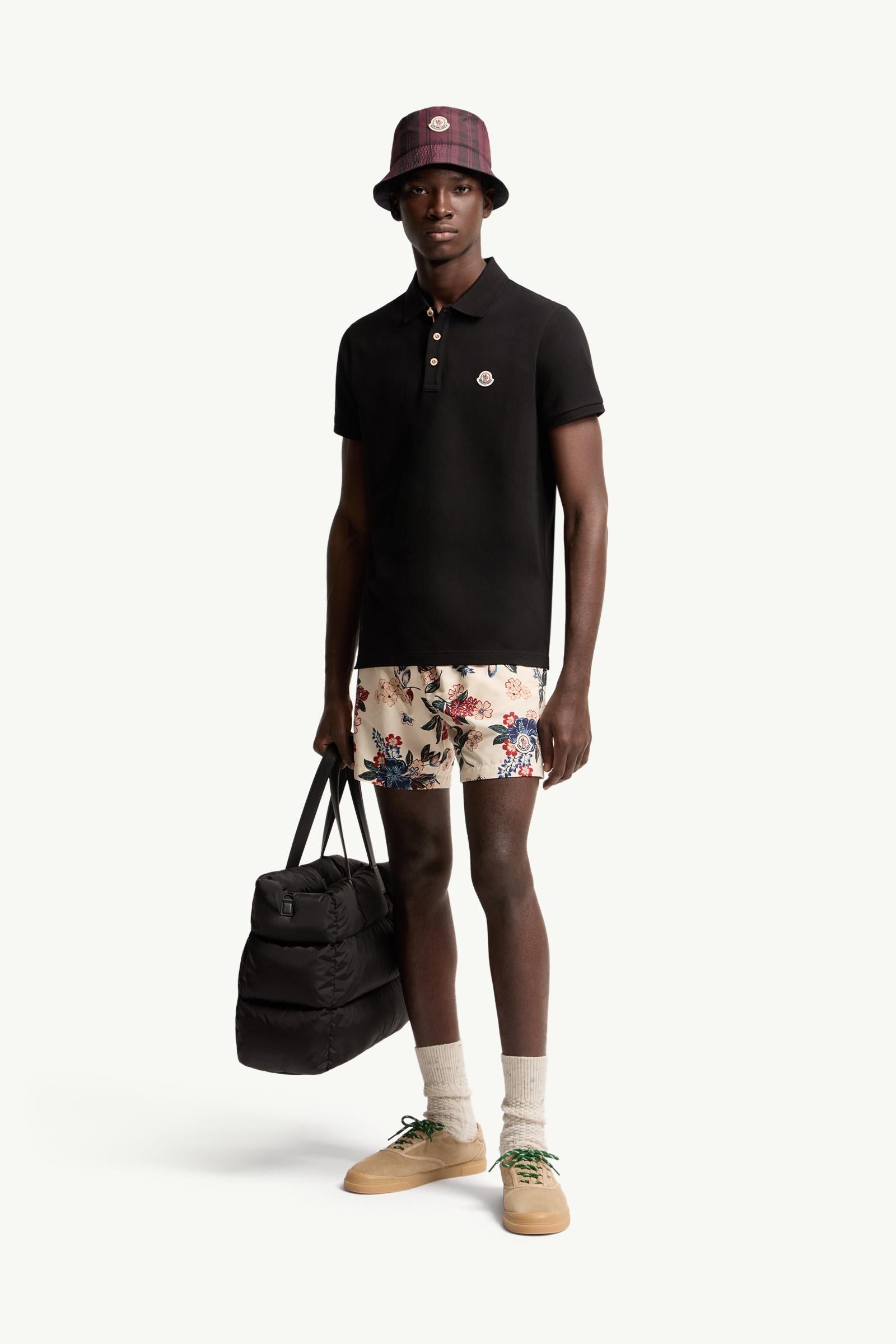 Moncler Logo Patch Cotton Polo Shirt Black Black