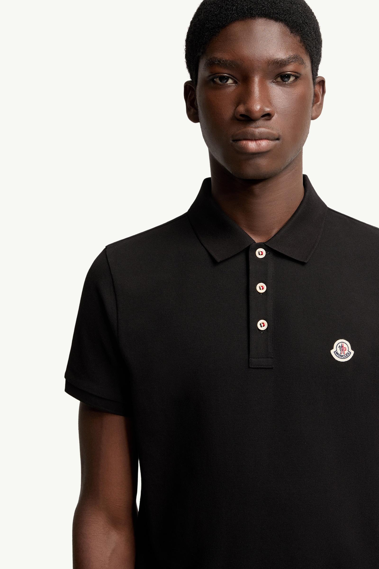 Moncler Logo Patch Cotton Polo Shirt Black Black