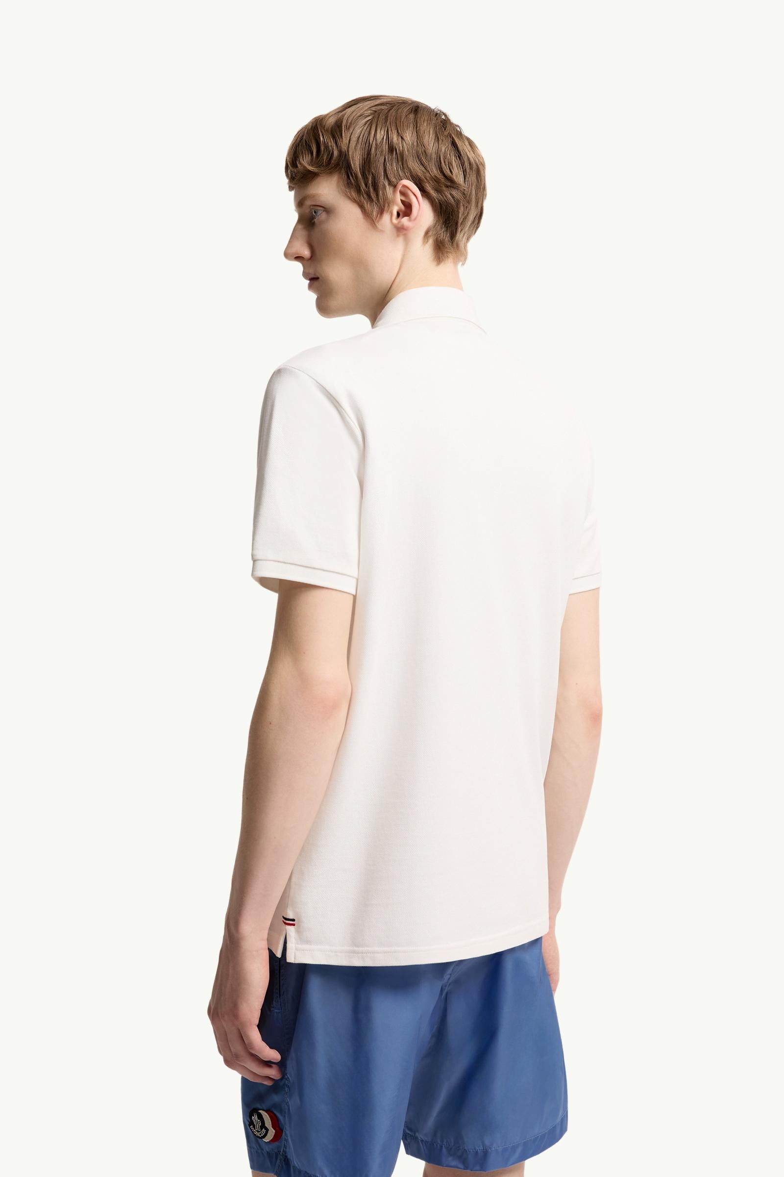 Moncler Logo Patch Cotton Piquet Polo Shirt White White