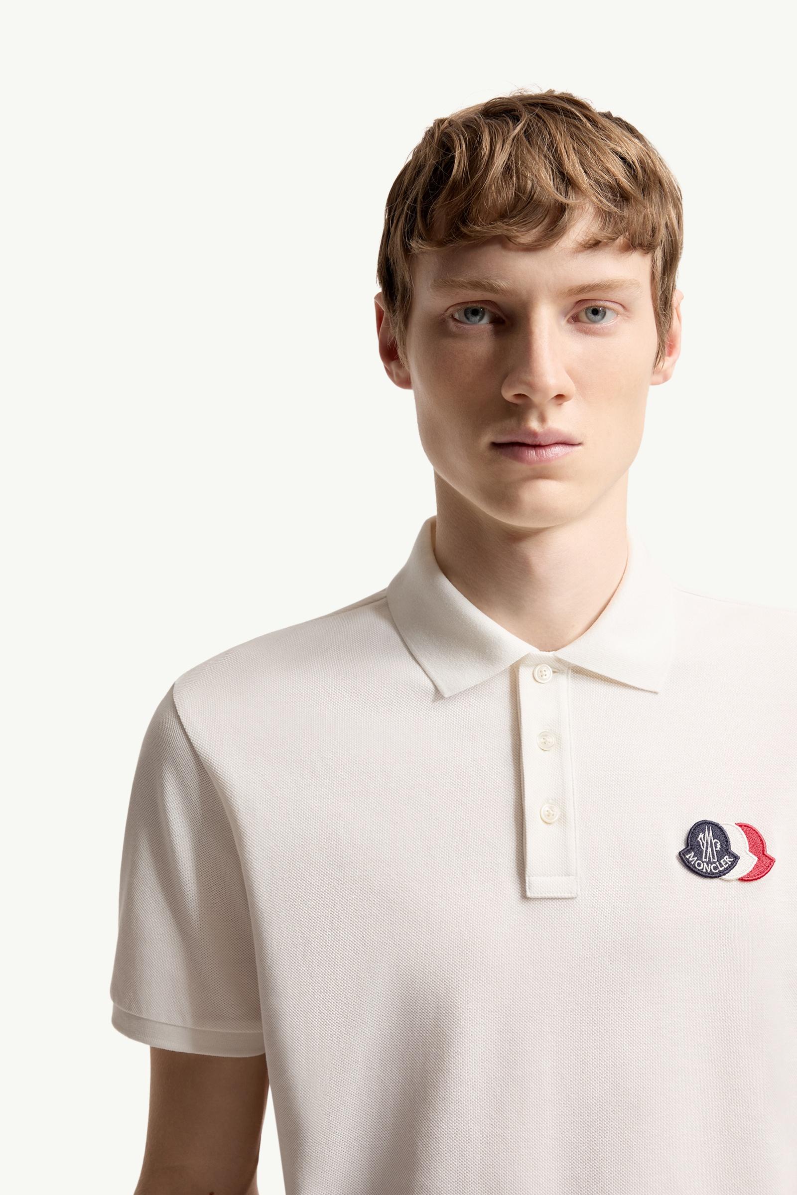 Moncler Logo Patch Cotton Piquet Polo Shirt White White