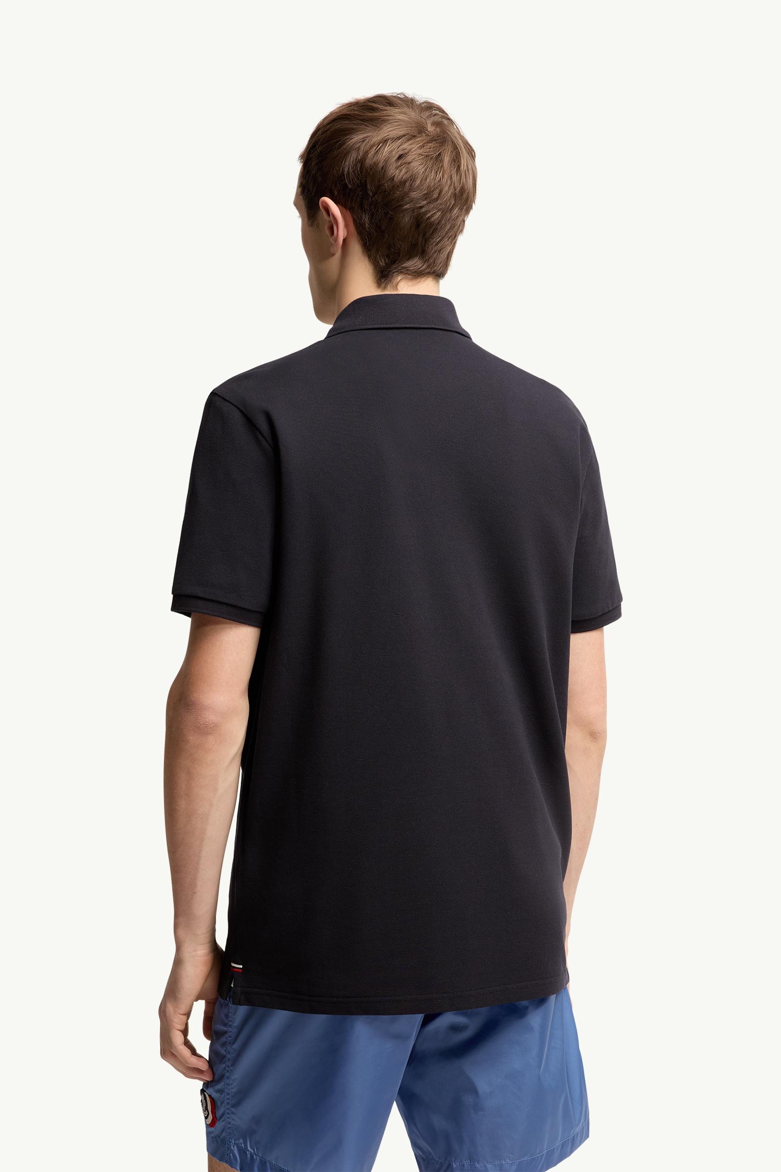 Moncler Logo Patch Cotton Piquet Polo Shirt Dark Blue Dark Blue