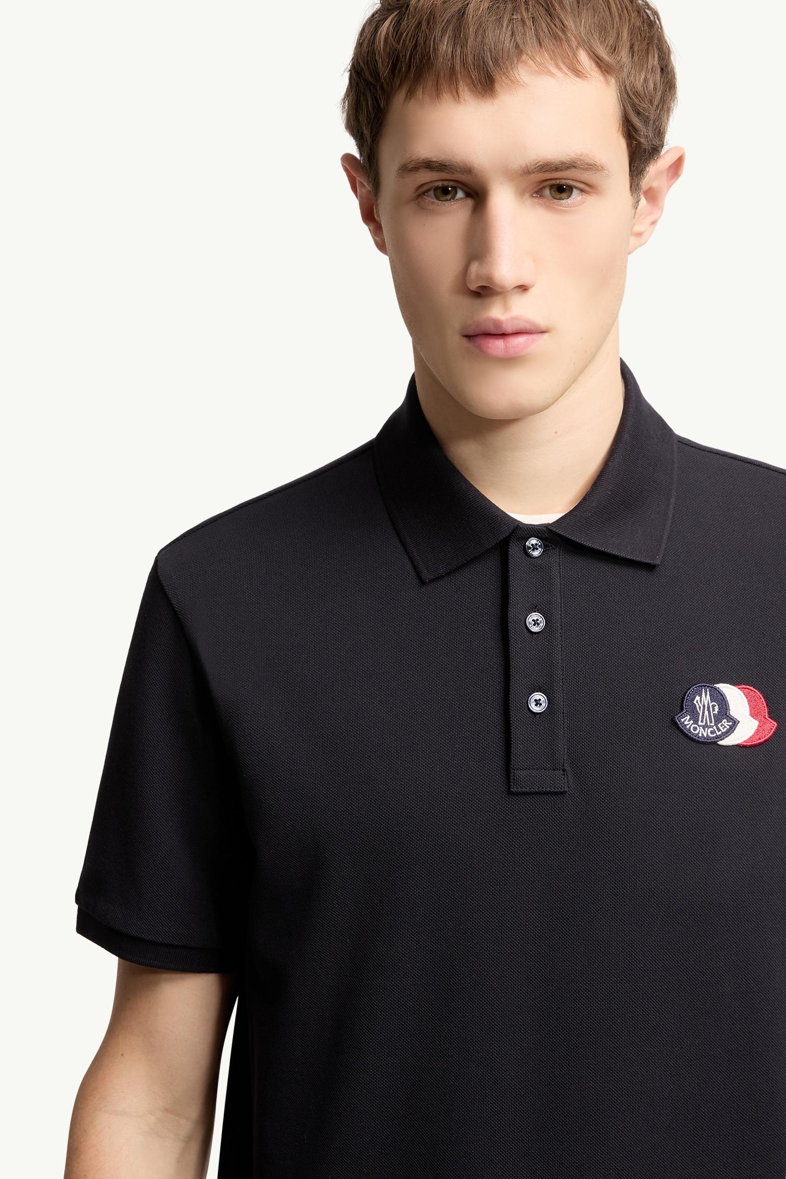 Moncler Logo Patch Cotton Piquet Polo Shirt Dark Blue Dark Blue