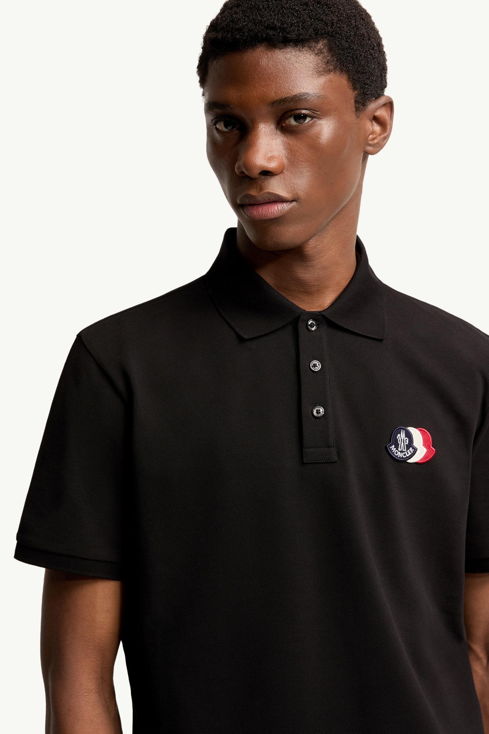 Moncler Logo Patch Cotton Piquet Polo Shirt Black Black