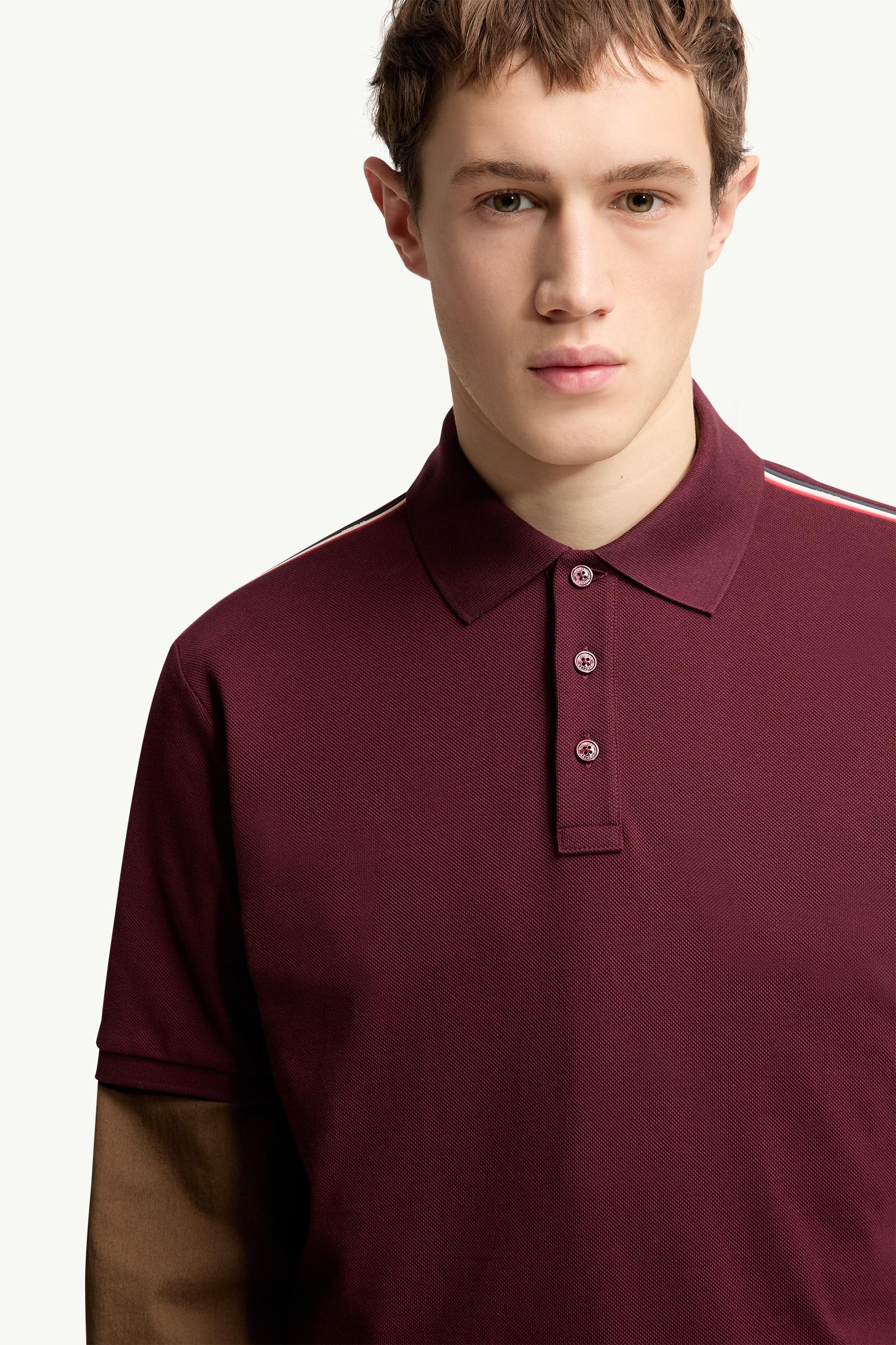 Moncler Tricolor-Trimmed Cotton Piquet Polo Shirt Burgundy Burgundy