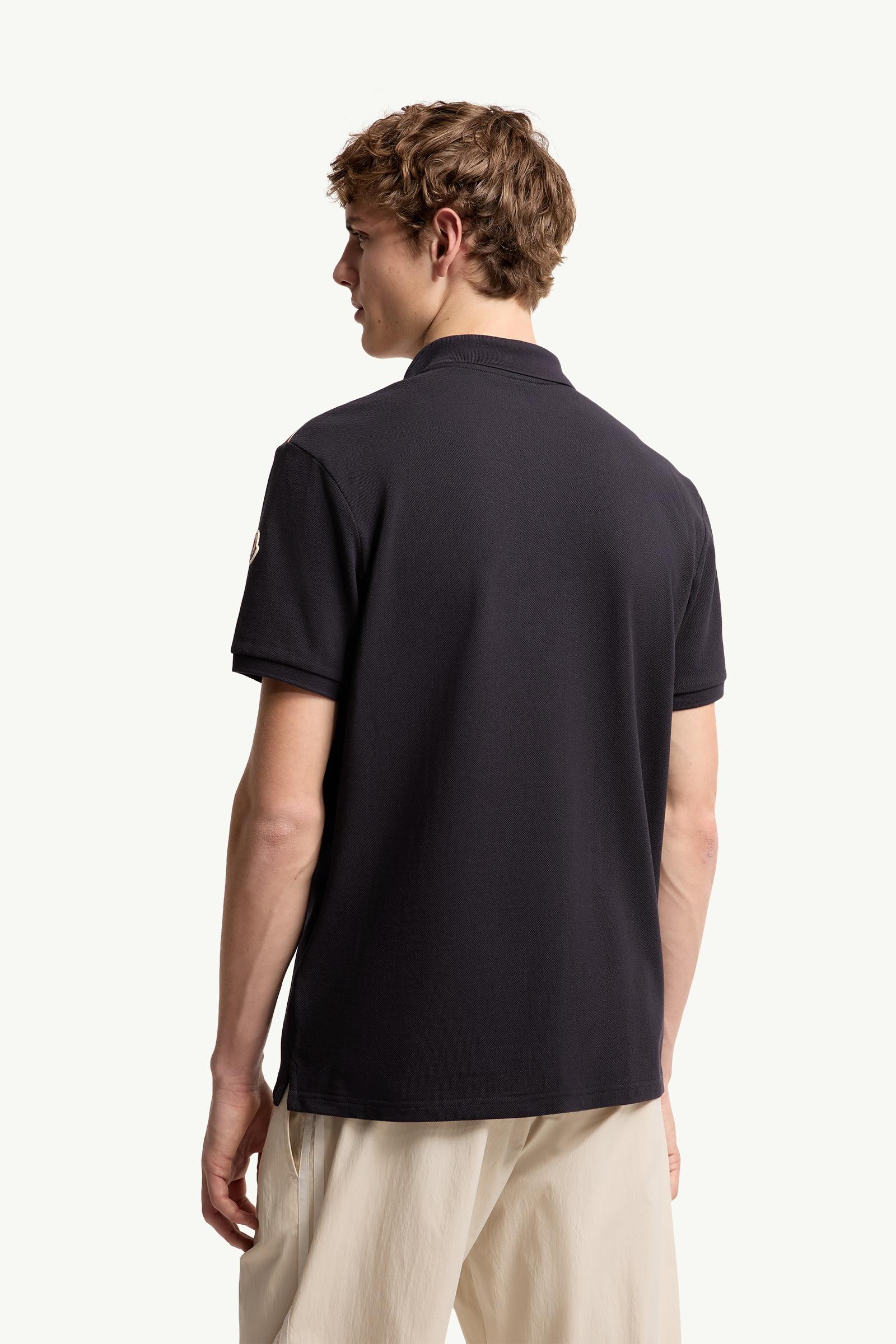 Moncler Tricolor-Trimmed Cotton Piquet Polo Shirt Dark Blue Dark Blue