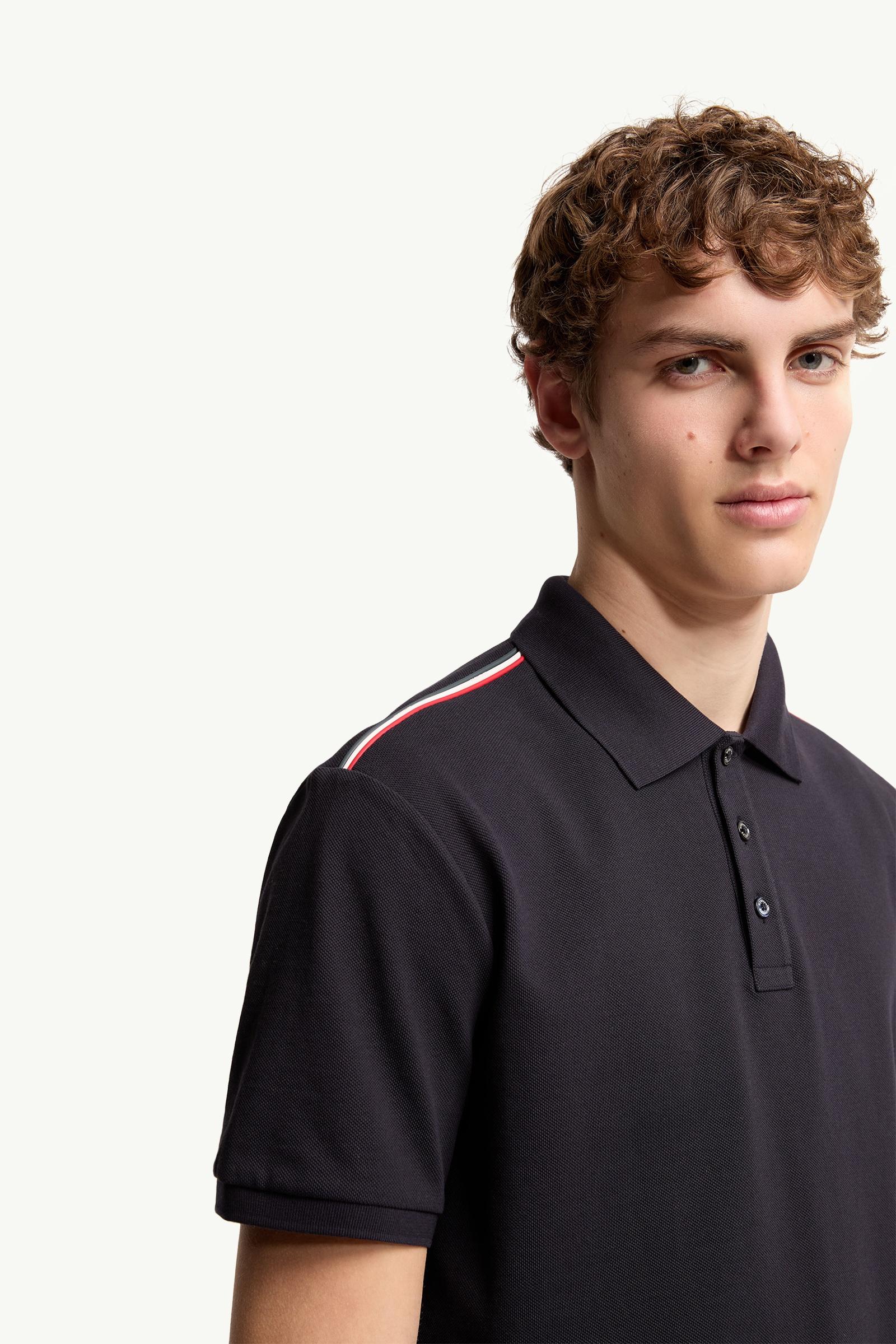 Moncler Tricolor-Trimmed Cotton Piquet Polo Shirt Dark Blue Dark Blue