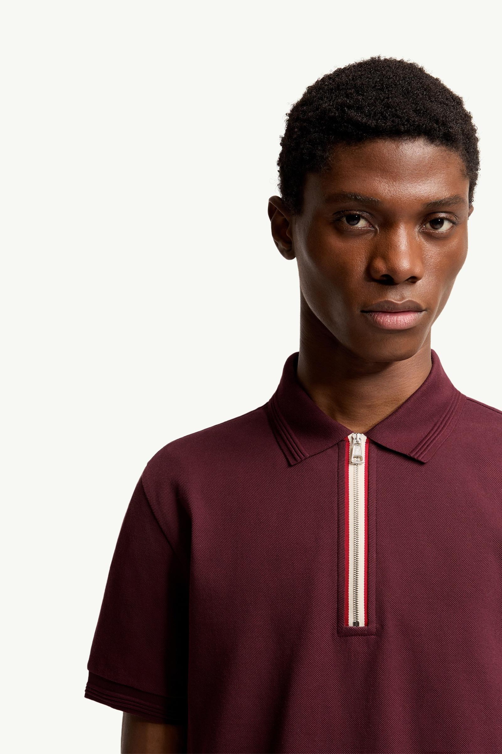 Moncler Tricolor-Trimmed Cotton Polo Shirt Dark Red Dark Red