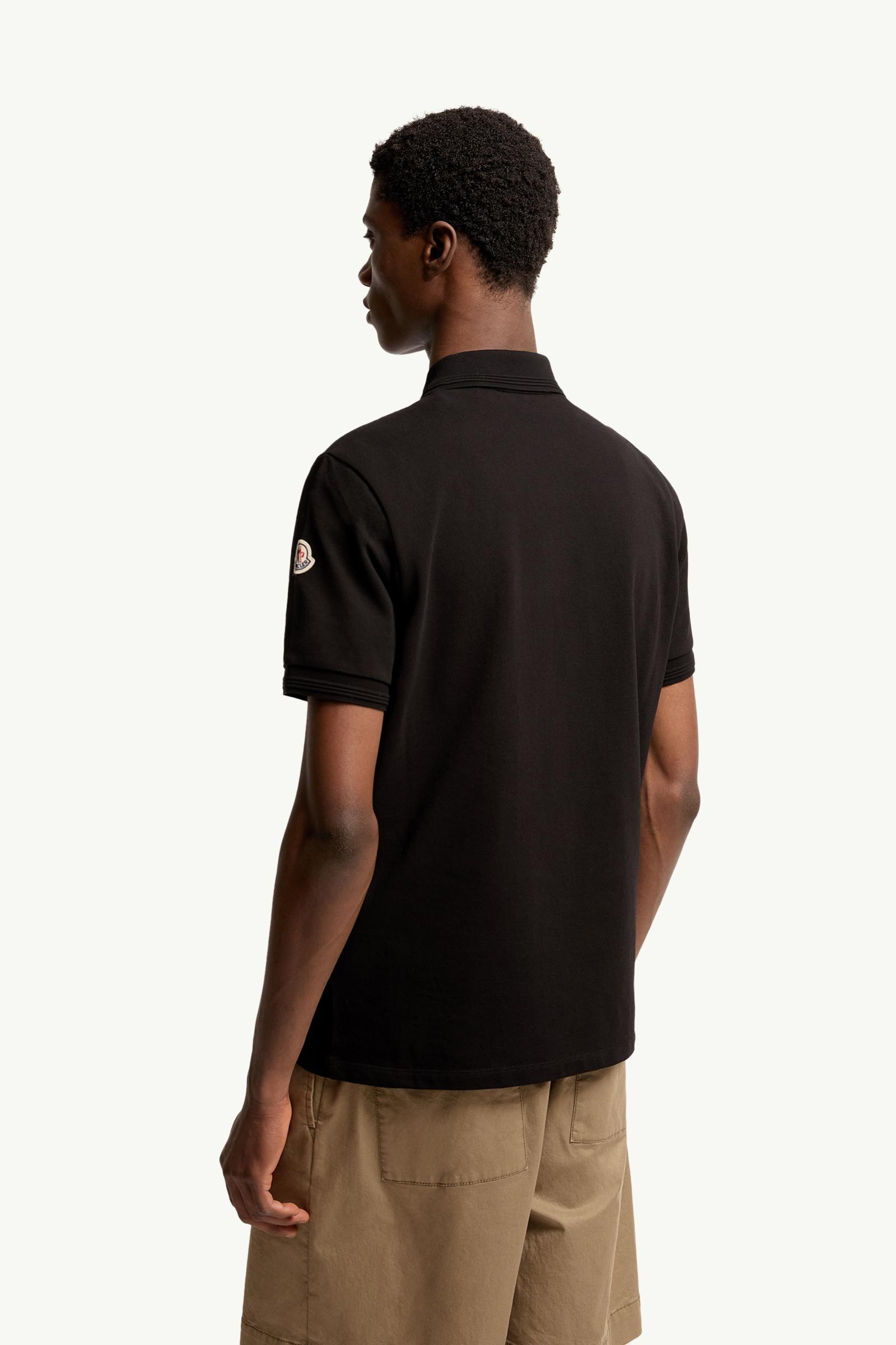 Moncler Tricolor-Trimmed Cotton Polo Shirt Black Black