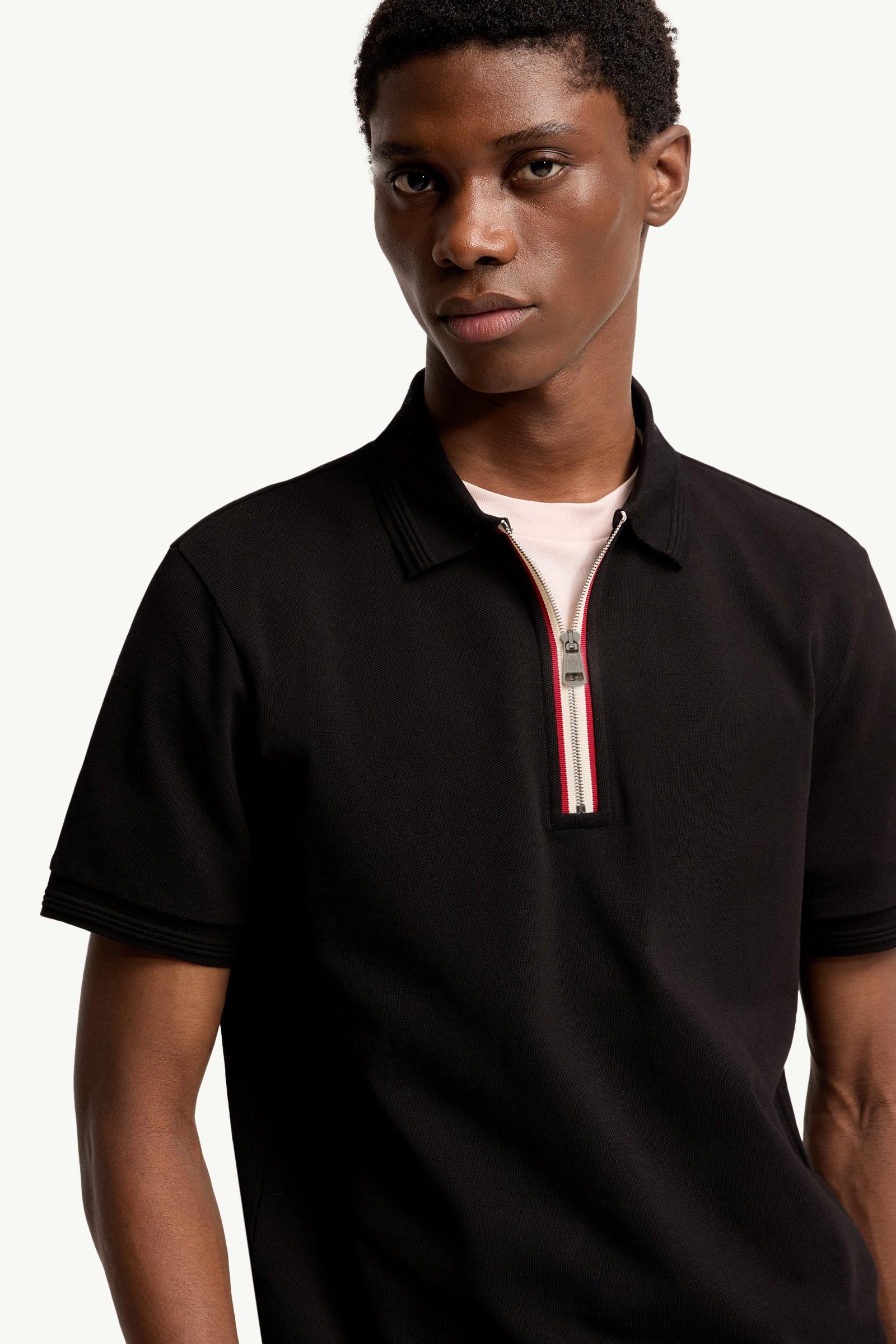 Moncler Tricolor-Trimmed Cotton Polo Shirt Black Black