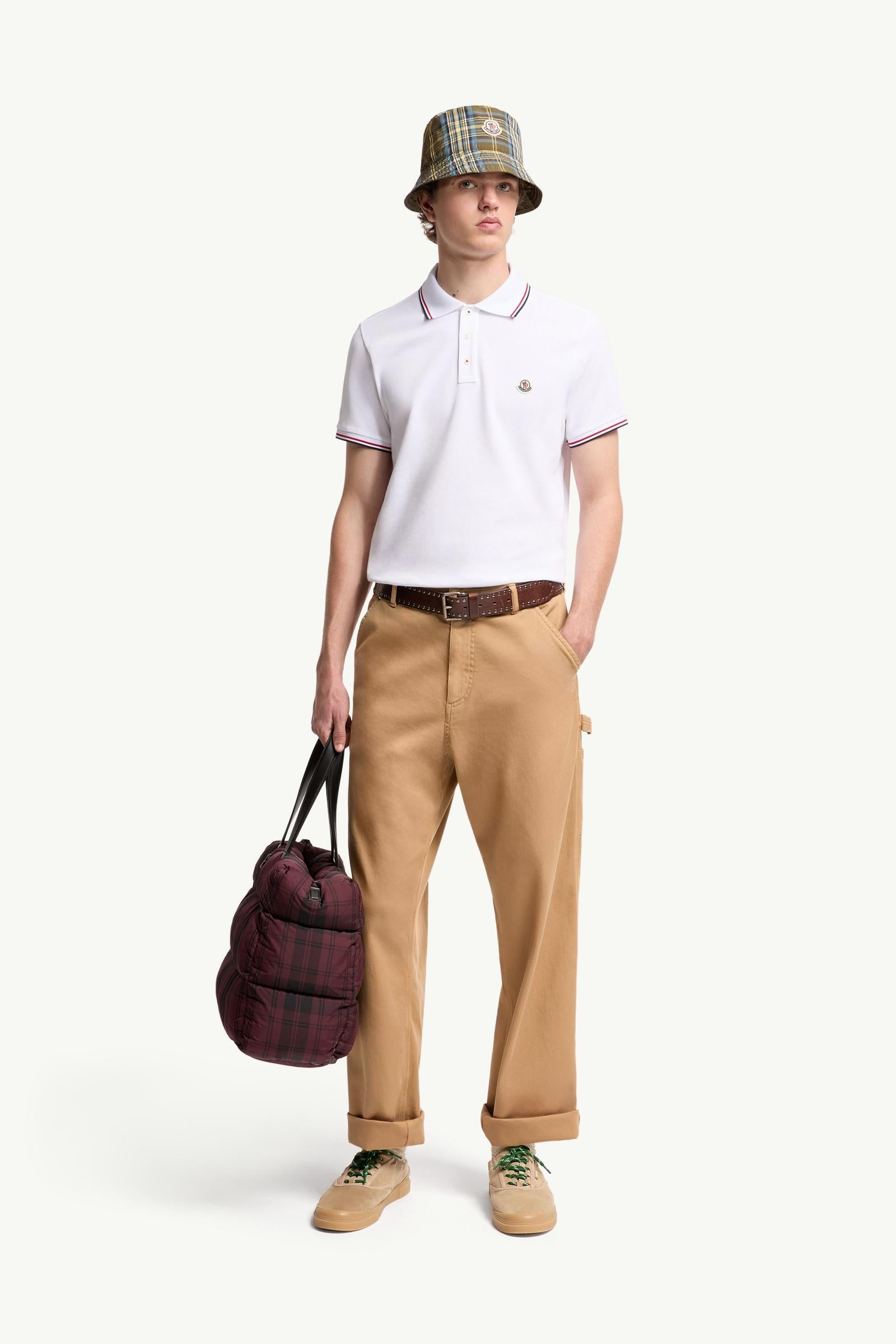 Moncler Tricolor-Trimmed Cotton Piquet Polo Shirt Optical White Optical White