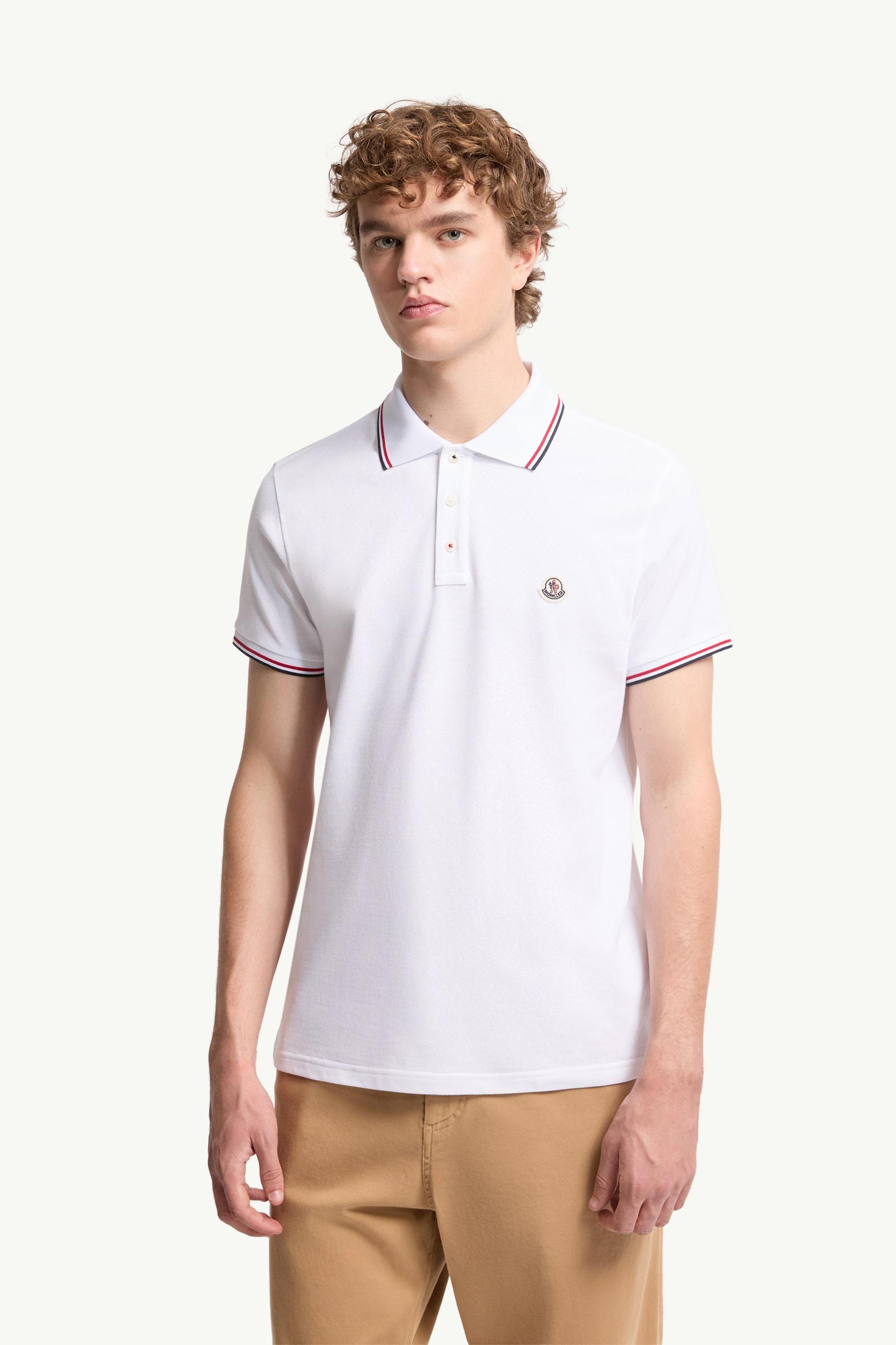 Moncler Tricolor-Trimmed Cotton Piquet Polo Shirt Optical White Optical White