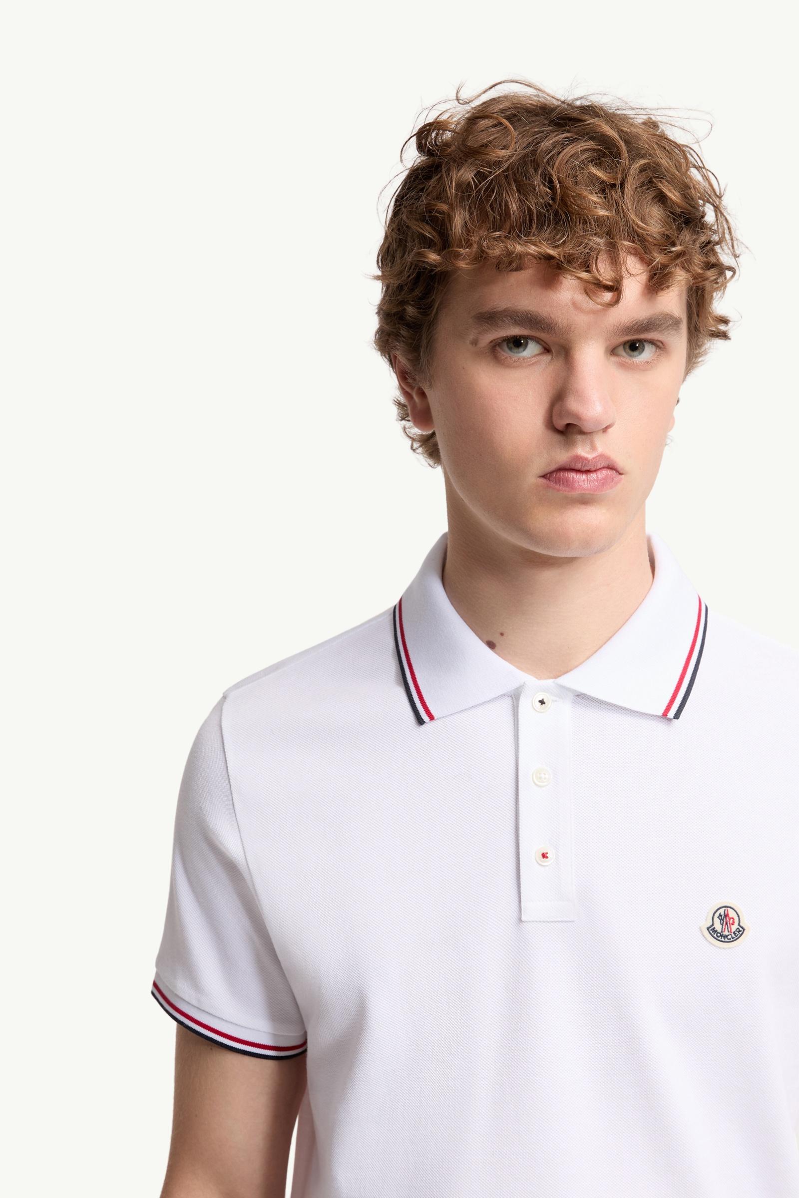 Moncler Tricolor-Trimmed Cotton Piquet Polo Shirt Optical White Optical White