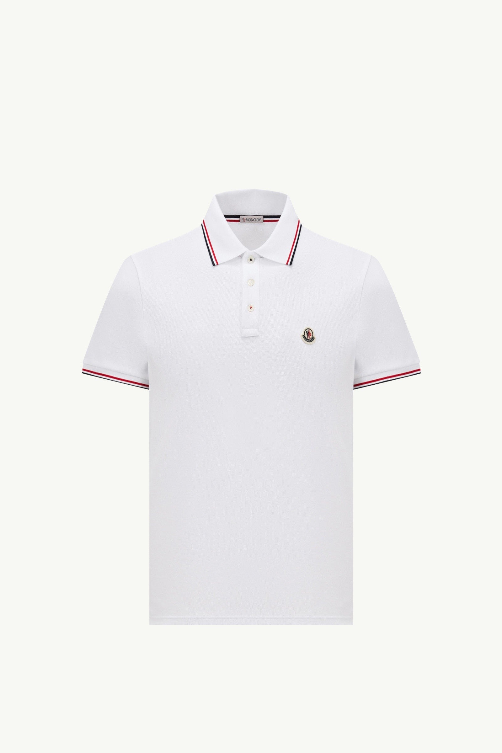 Moncler Tricolor-Trimmed Cotton Piquet Polo Shirt Optical White Optical White