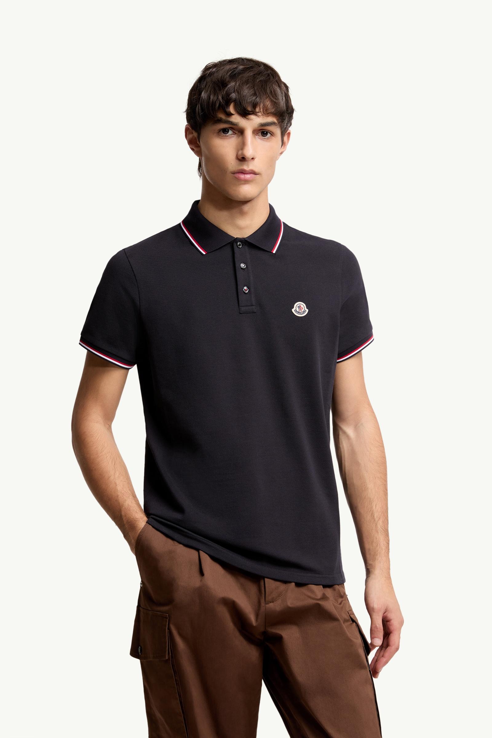 Moncler Tricolor-Trimmed Cotton Piquet Polo Shirt Dark Blue Dark Blue