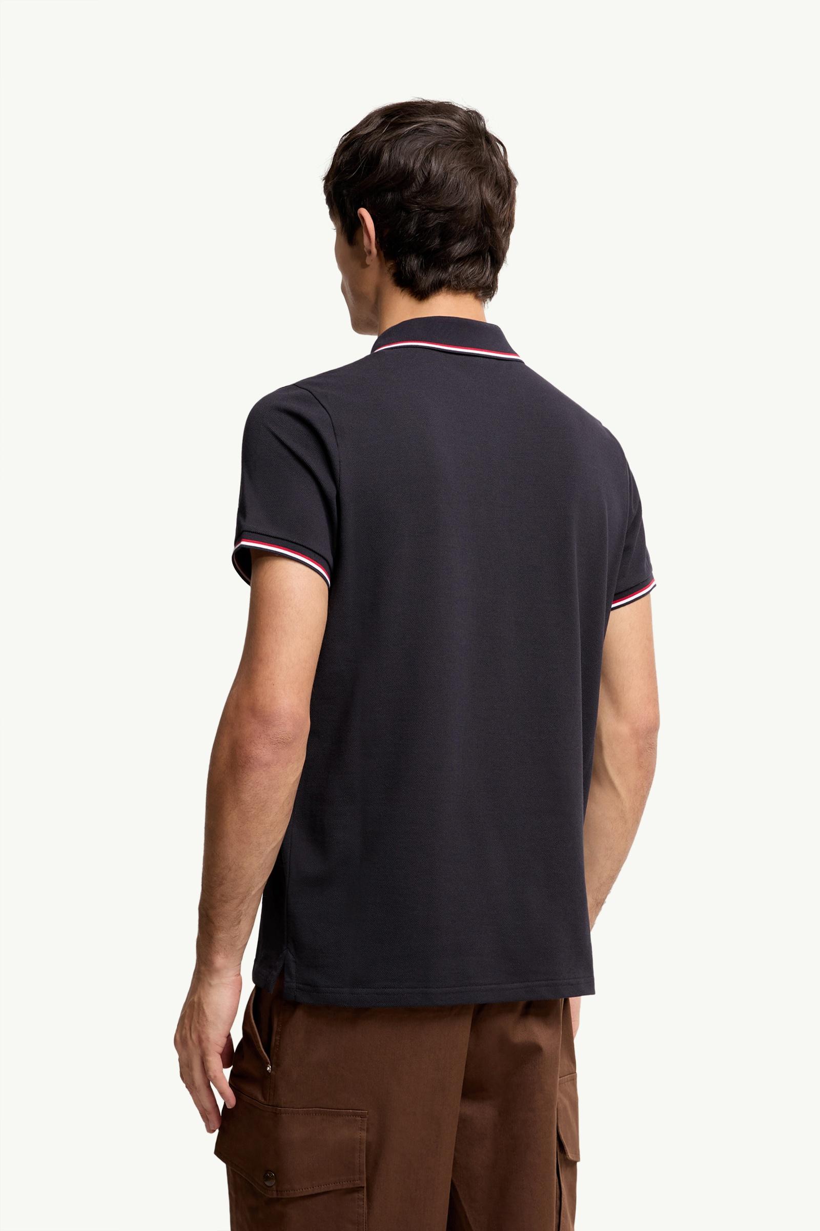 Moncler Tricolor-Trimmed Cotton Piquet Polo Shirt Dark Blue Dark Blue