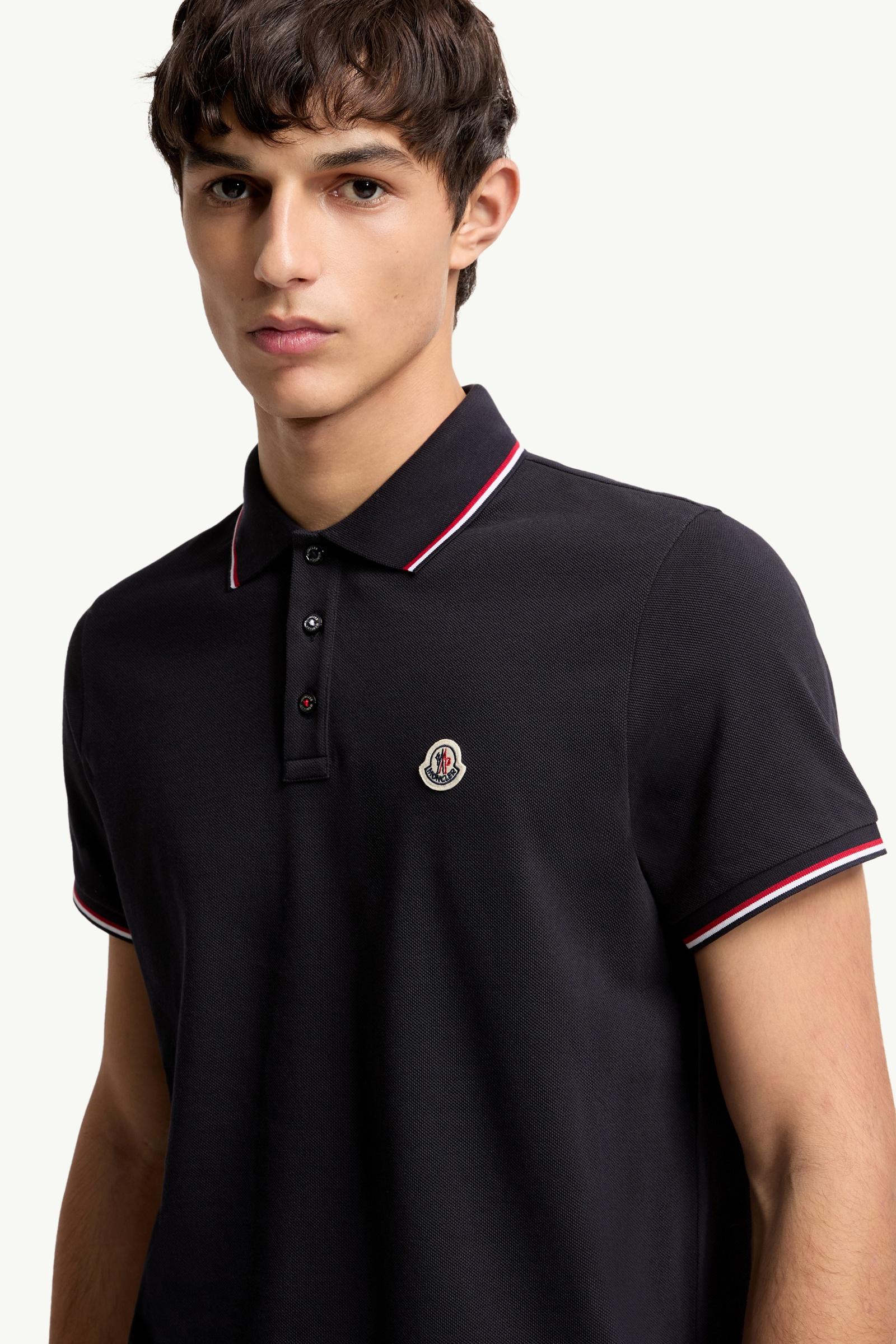 Moncler Tricolor-Trimmed Cotton Piquet Polo Shirt Dark Blue Dark Blue