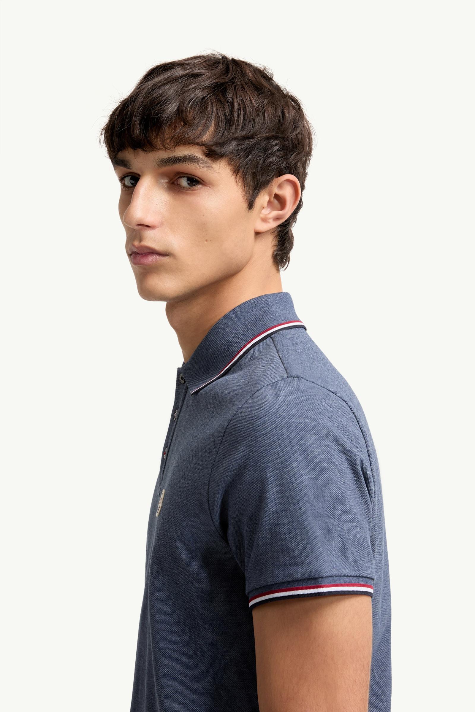 Moncler Tricolor-Trimmed Cotton Piquet Polo Shirt Pastel Blue Pastel Blue