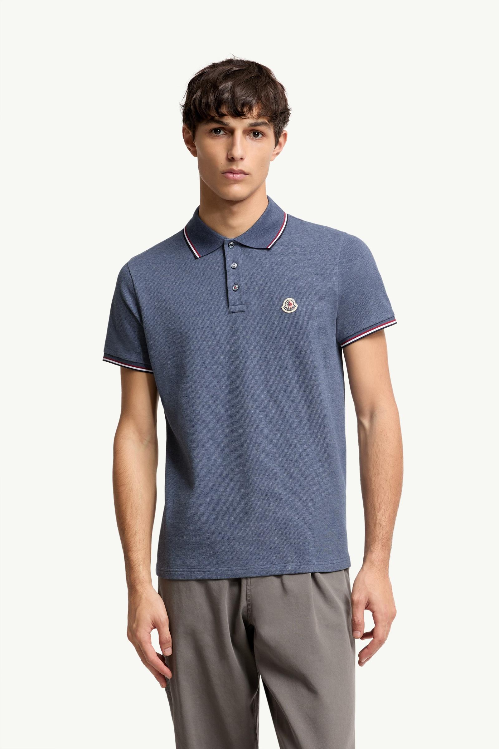 Moncler Tricolor-Trimmed Cotton Piquet Polo Shirt Pastel Blue Pastel Blue