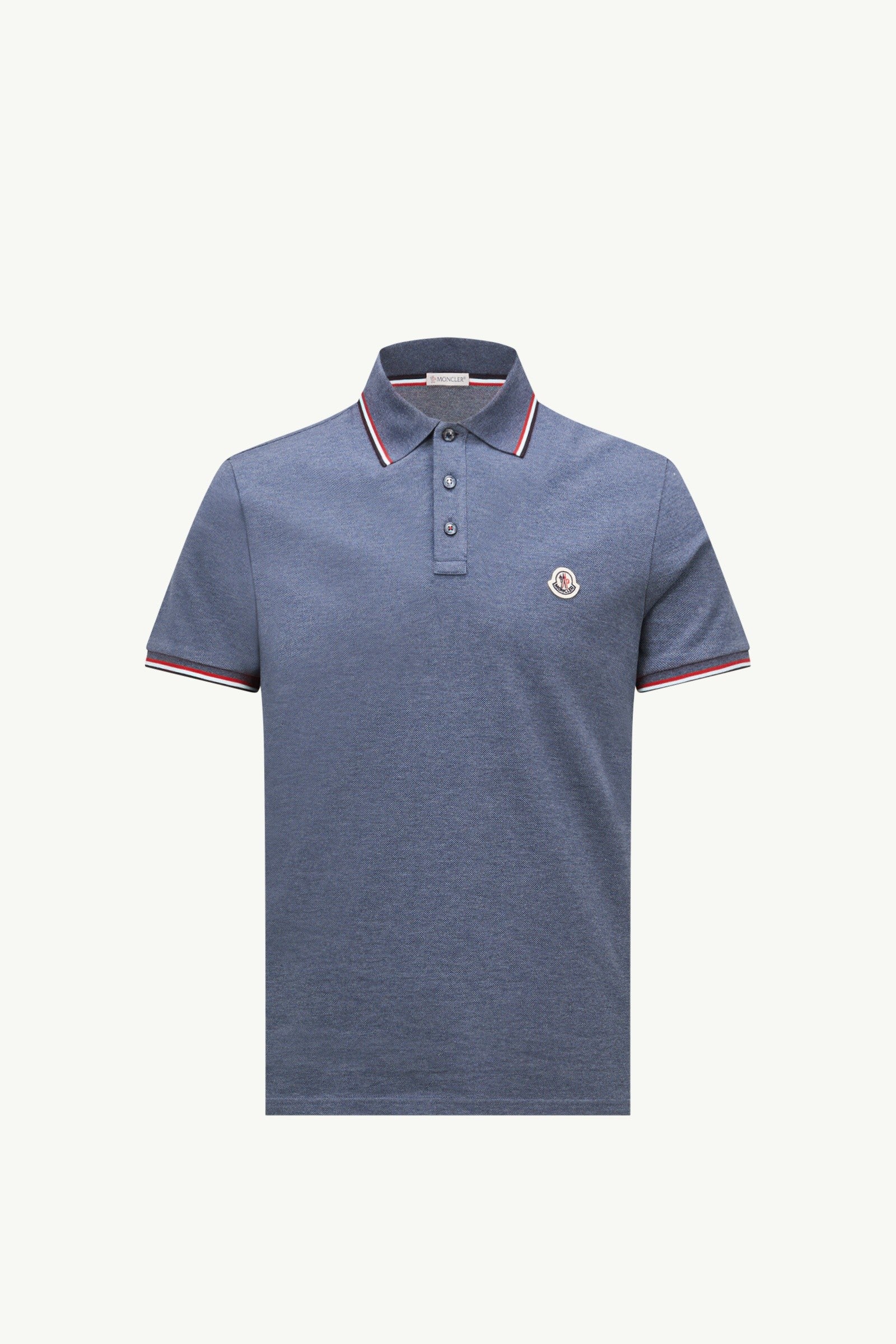 Moncler Tricolor-Trimmed Cotton Piquet Polo Shirt Pastel Blue Pastel Blue