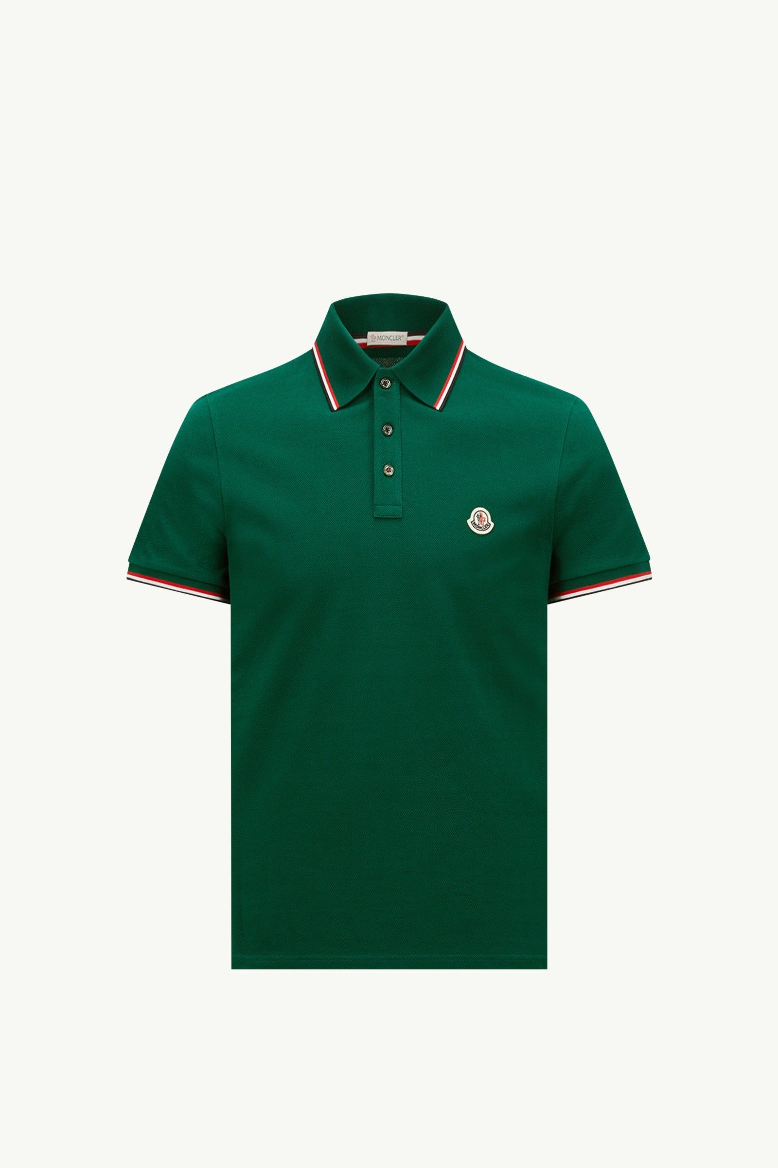 Moncler Tricolor-Trimmed Cotton Piquet Polo Shirt Leaf Green Leaf Green