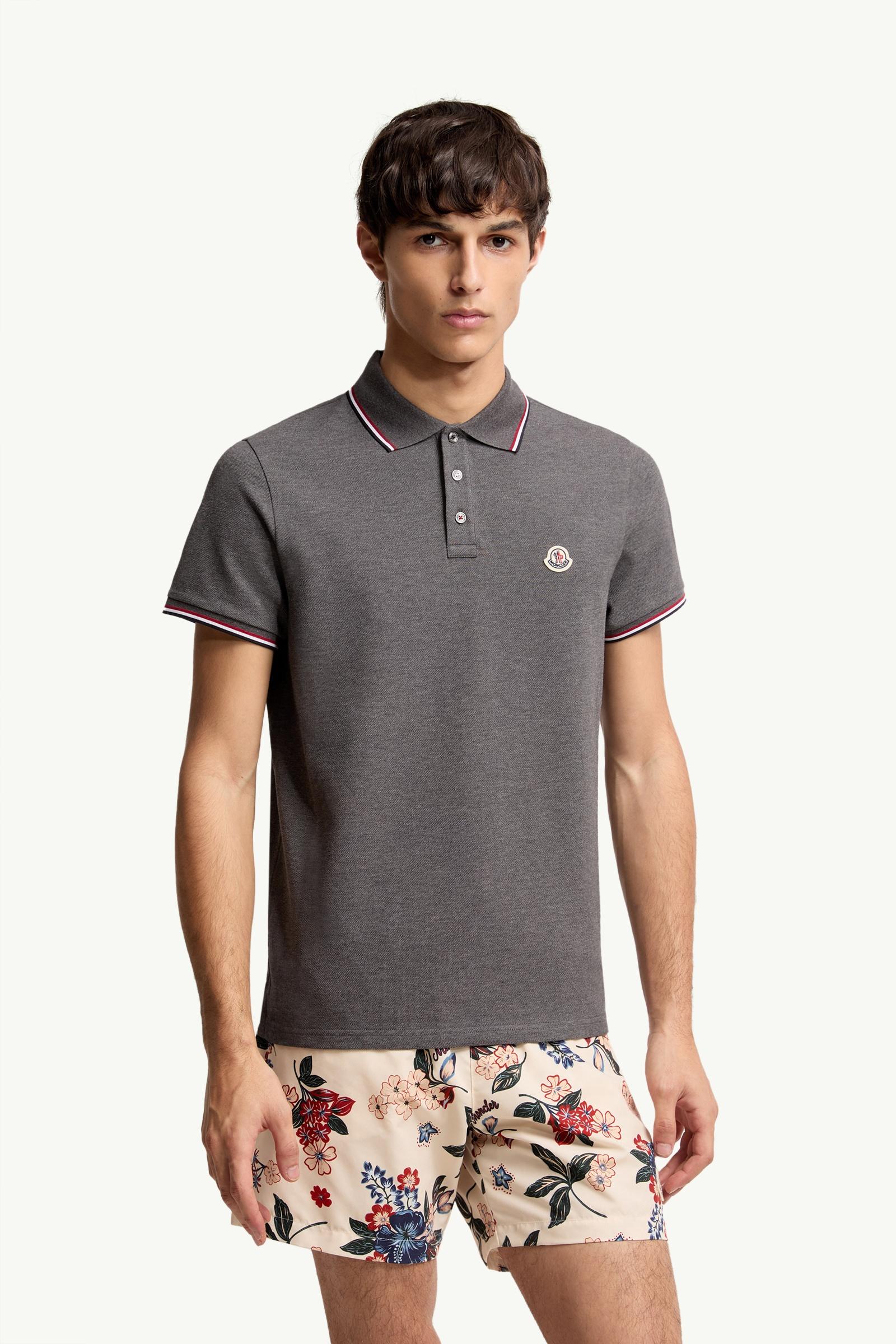 Moncler Tricolor-Trimmed Cotton Piquet Polo Shirt Dark Grey Dark Grey