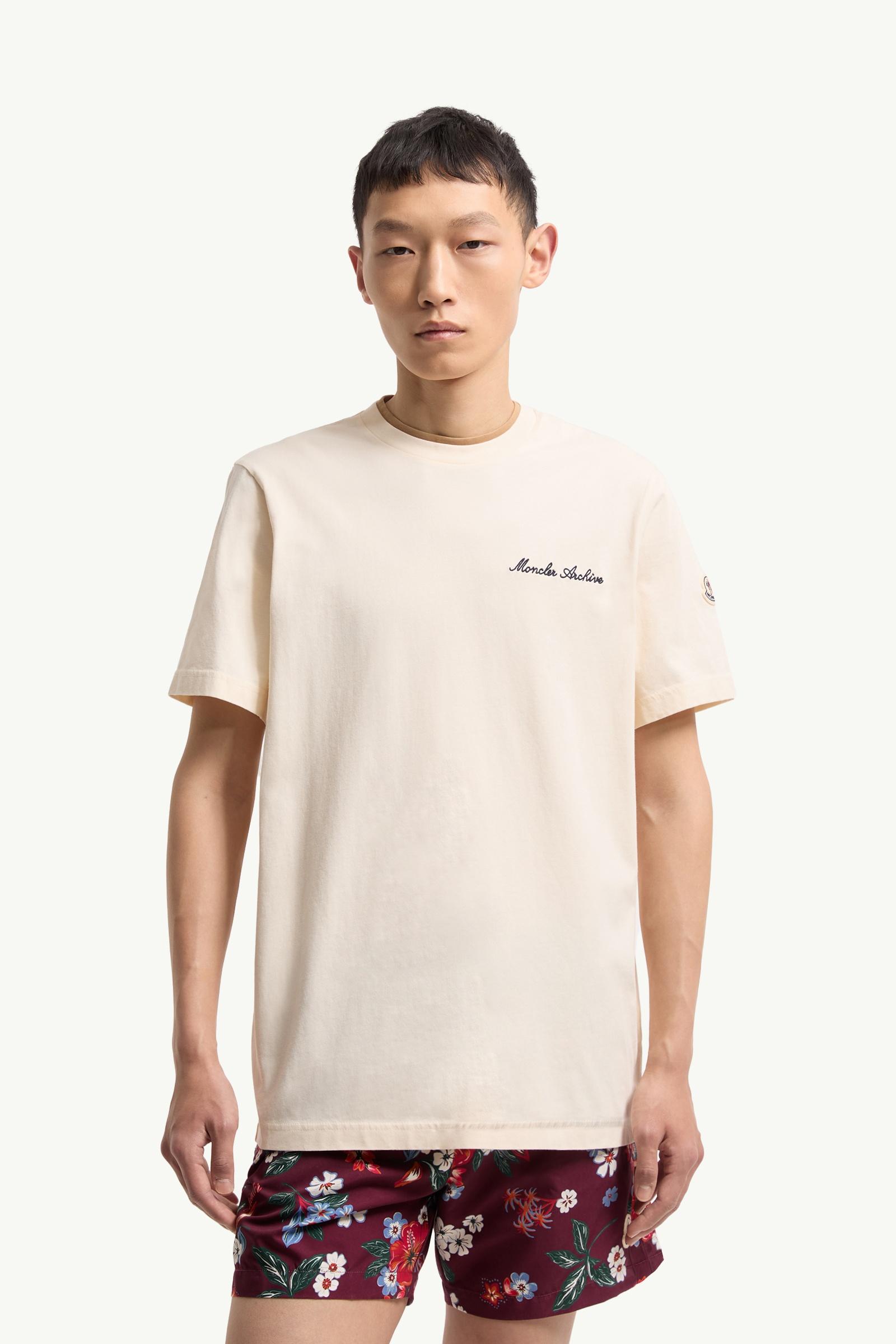Moncler Embroidered Logo Cotton T-Shirt White White