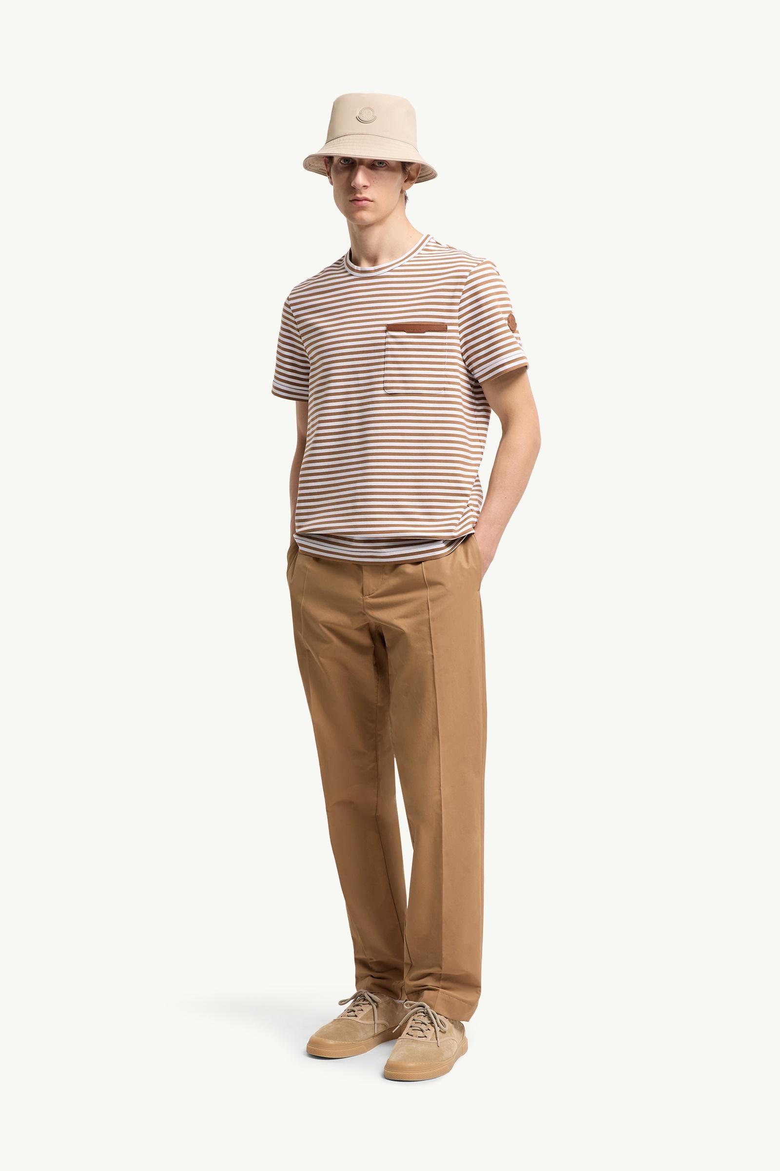Moncler Striped Cotton T-Shirt Beige & White Beige & White