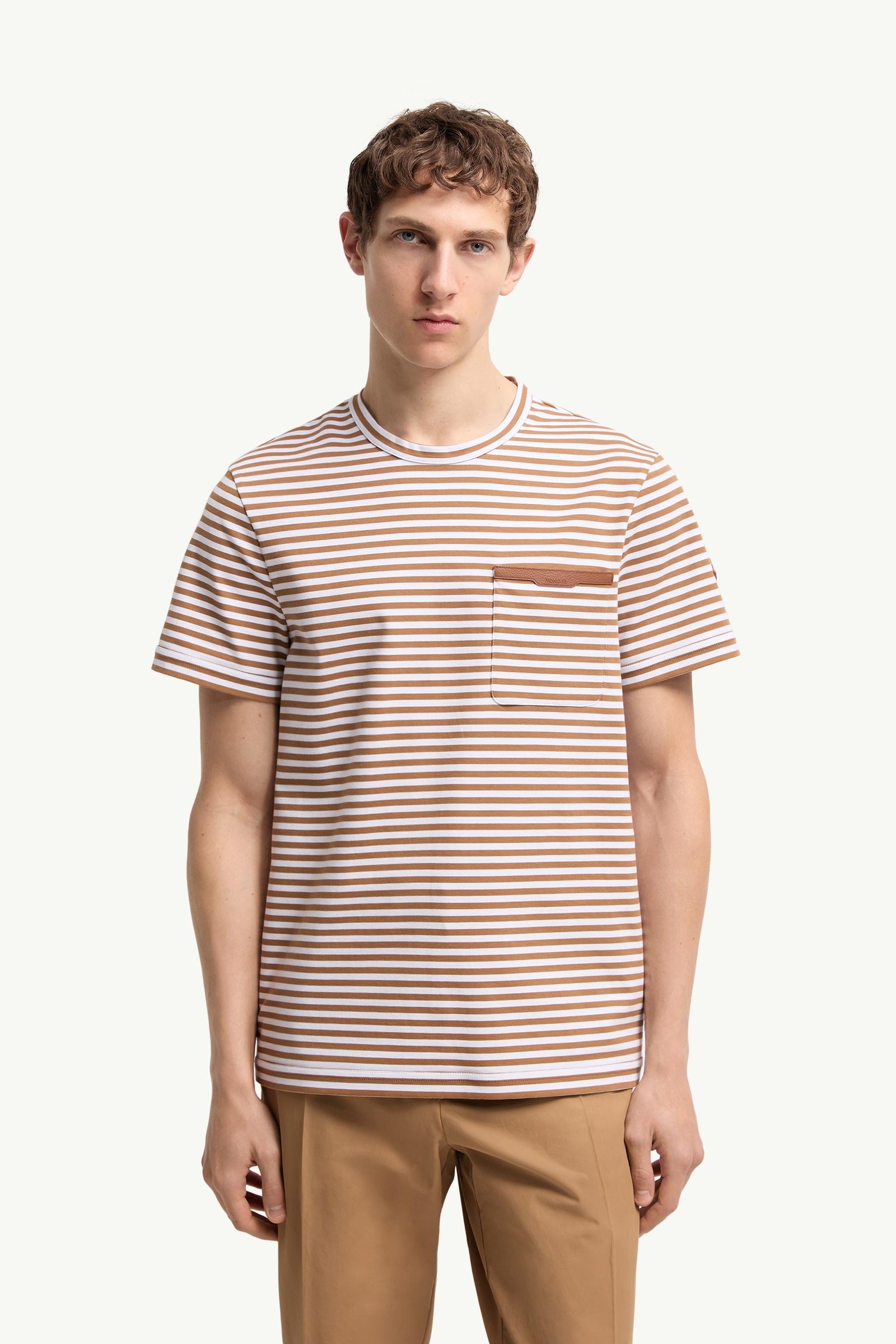 Moncler Striped Cotton T-Shirt Beige & White Beige & White