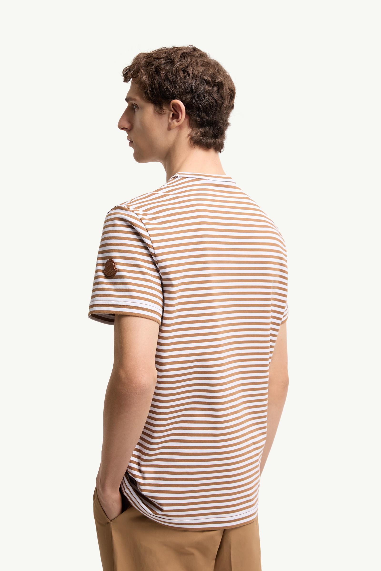 Moncler Striped Cotton T-Shirt Beige & White Beige & White