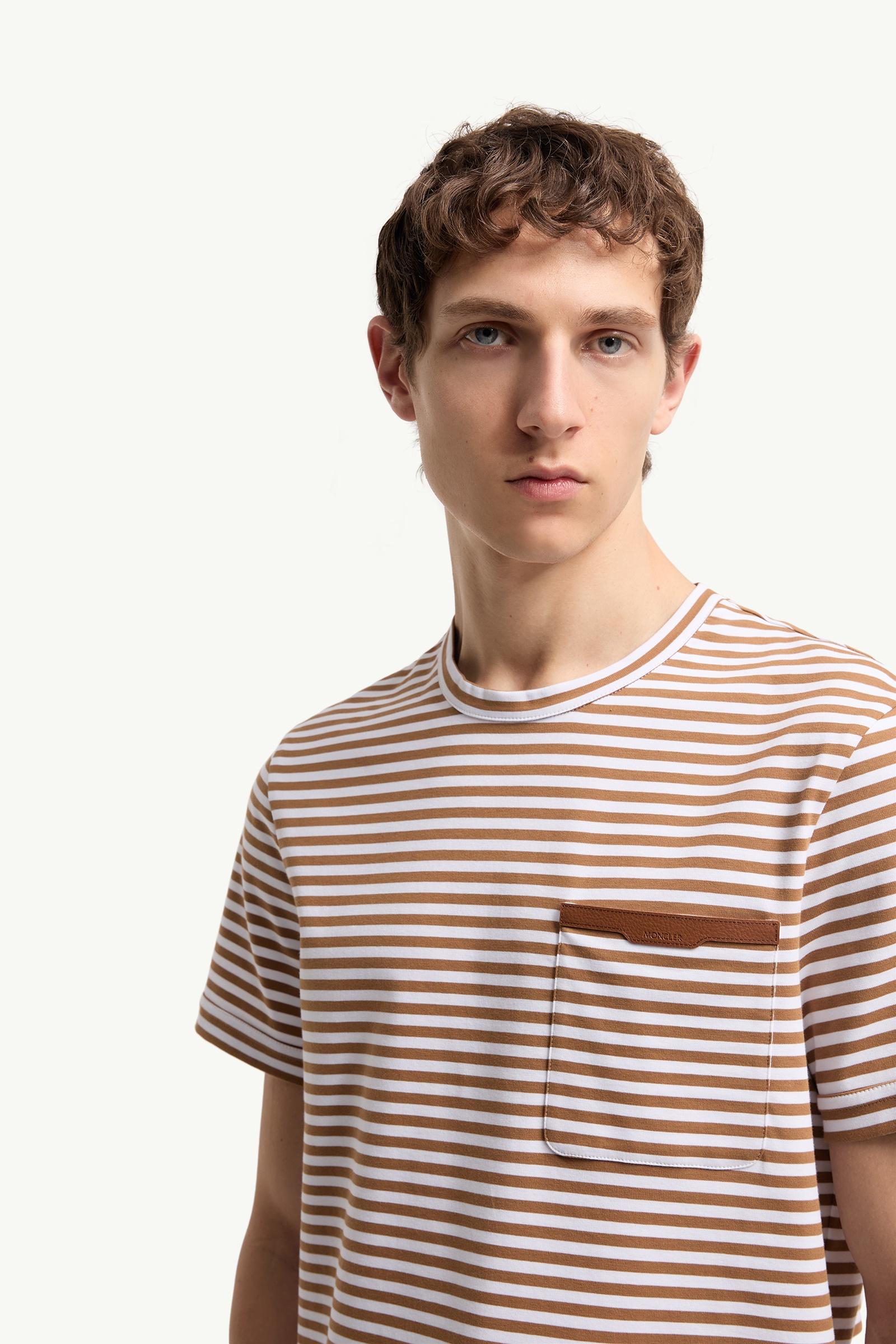 Moncler Striped Cotton T-Shirt Beige & White Beige & White