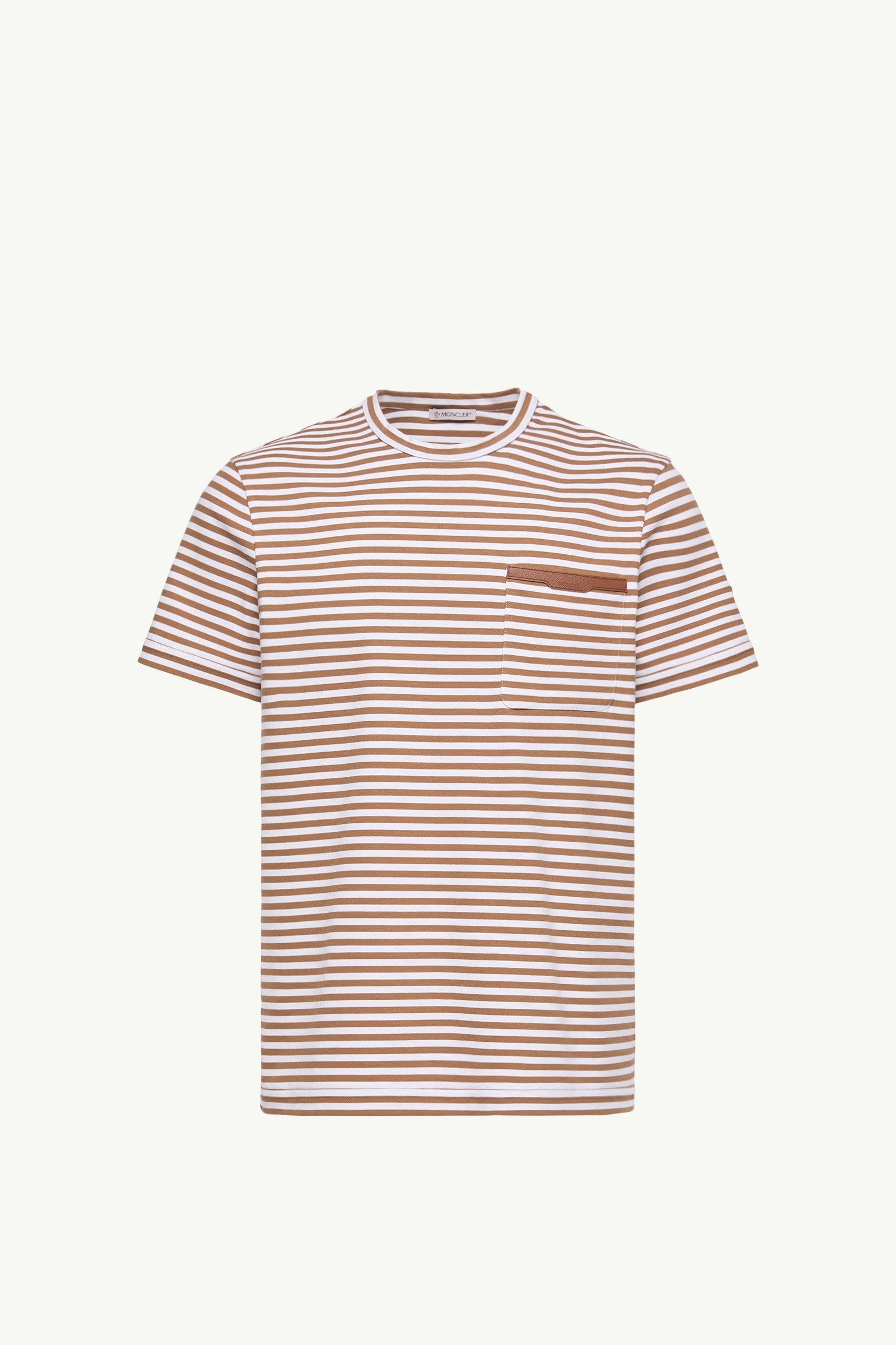 Moncler Striped Cotton T-Shirt Beige & White Beige & White