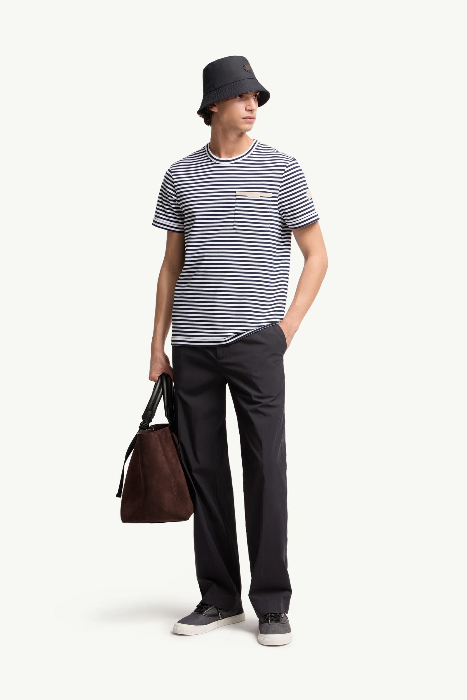 Moncler Striped Cotton T-Shirt White & Blue White & Blue