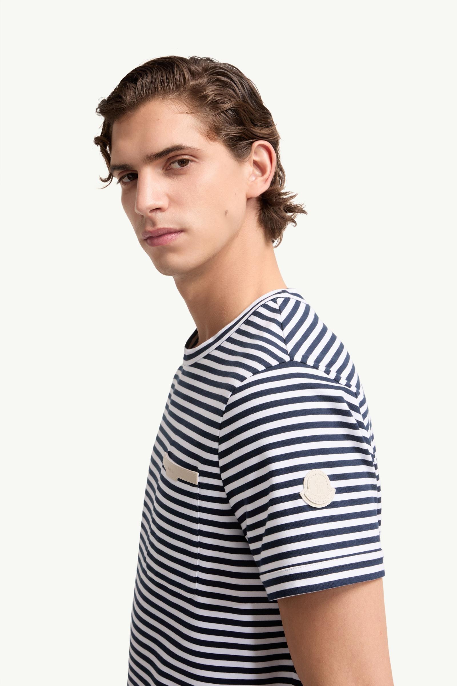 Moncler Striped Cotton T-Shirt White & Blue White & Blue