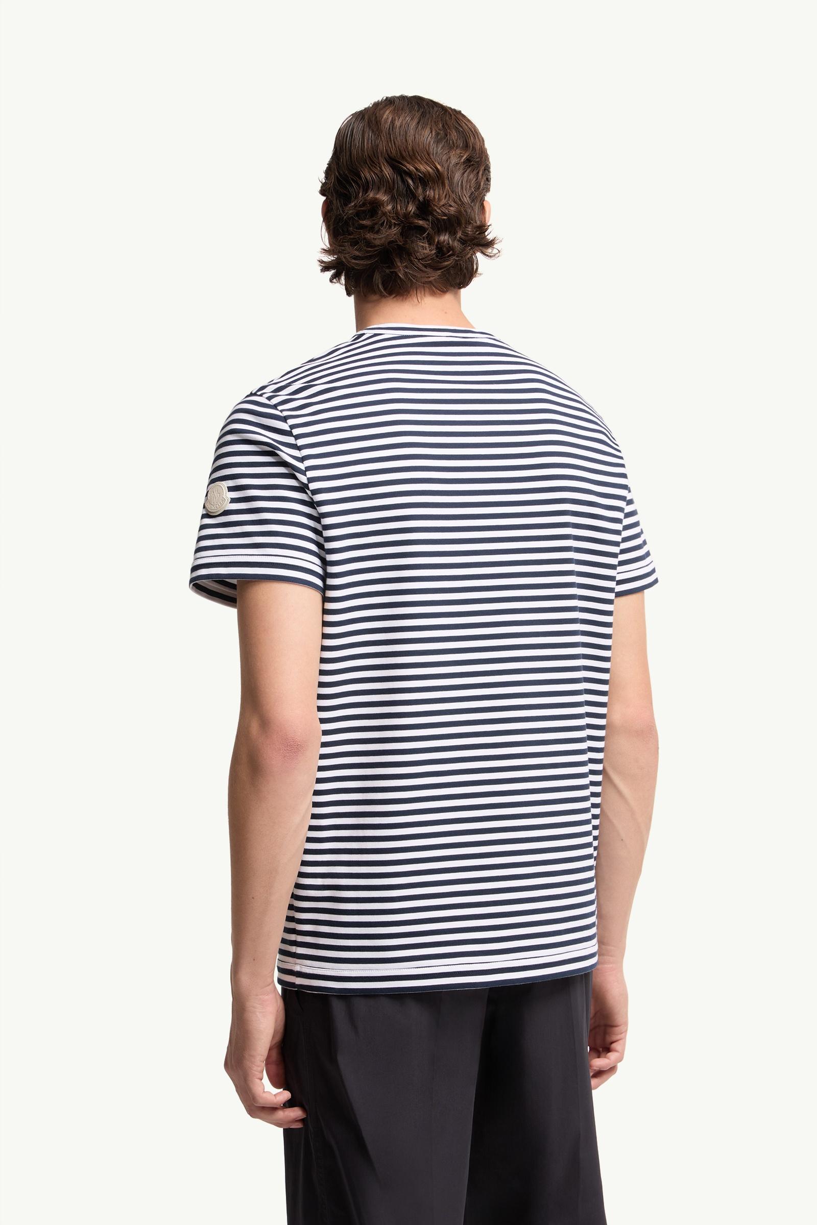 Moncler Striped Cotton T-Shirt White & Blue White & Blue