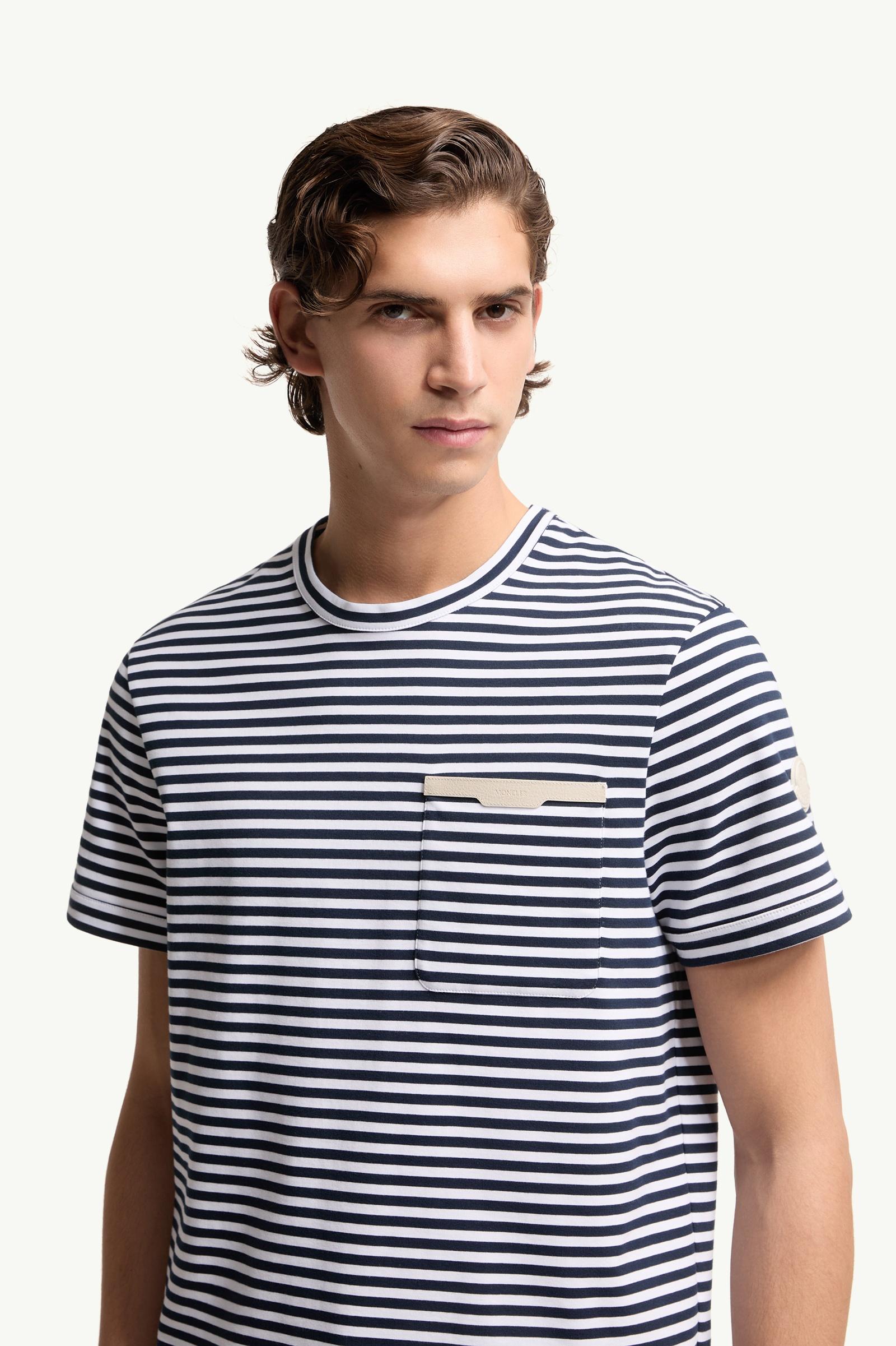 Moncler Striped Cotton T-Shirt White & Blue White & Blue
