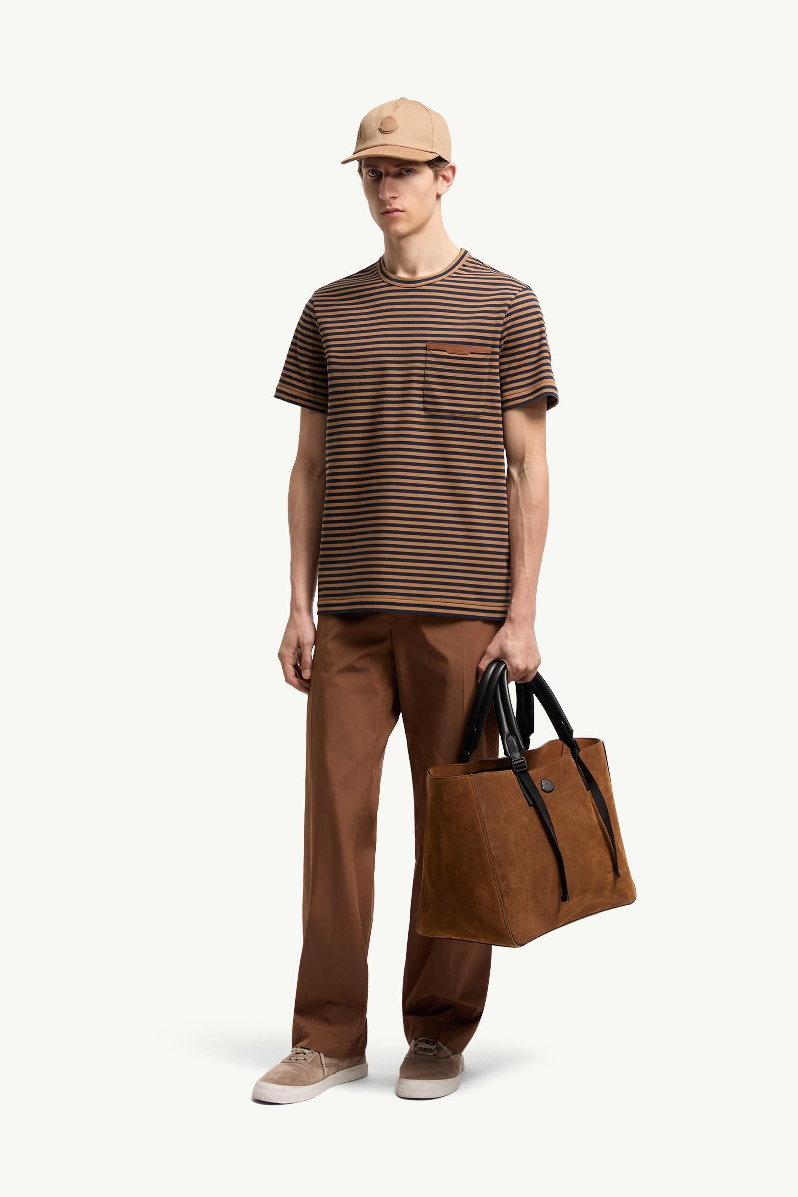 Moncler Striped Cotton T-Shirt Beige & Navy Blue Beige & Navy Blue