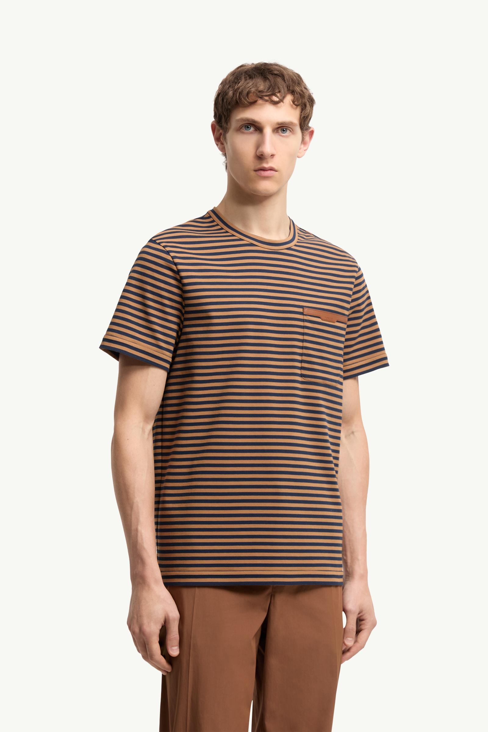 Moncler Striped Cotton T-Shirt Beige & Navy Blue Beige & Navy Blue