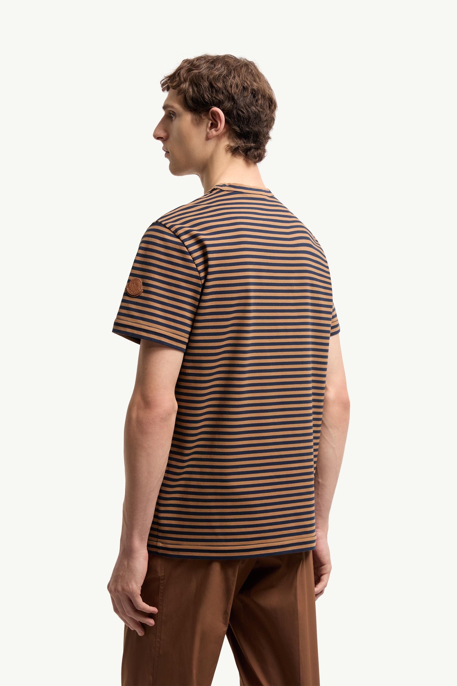 Moncler Striped Cotton T-Shirt Beige & Navy Blue Beige & Navy Blue