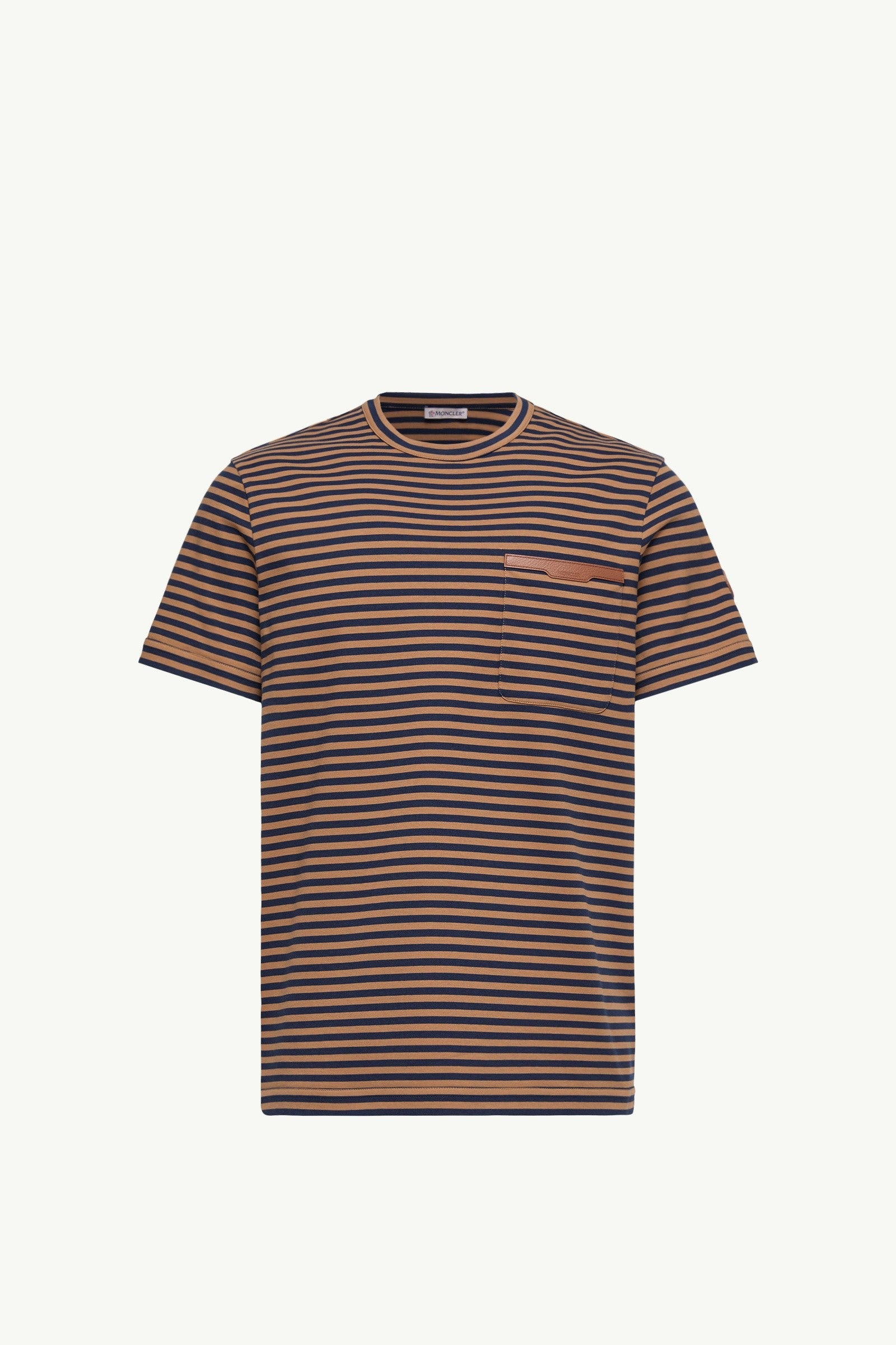 Moncler Striped Cotton T-Shirt Beige & Navy Blue Beige & Navy Blue