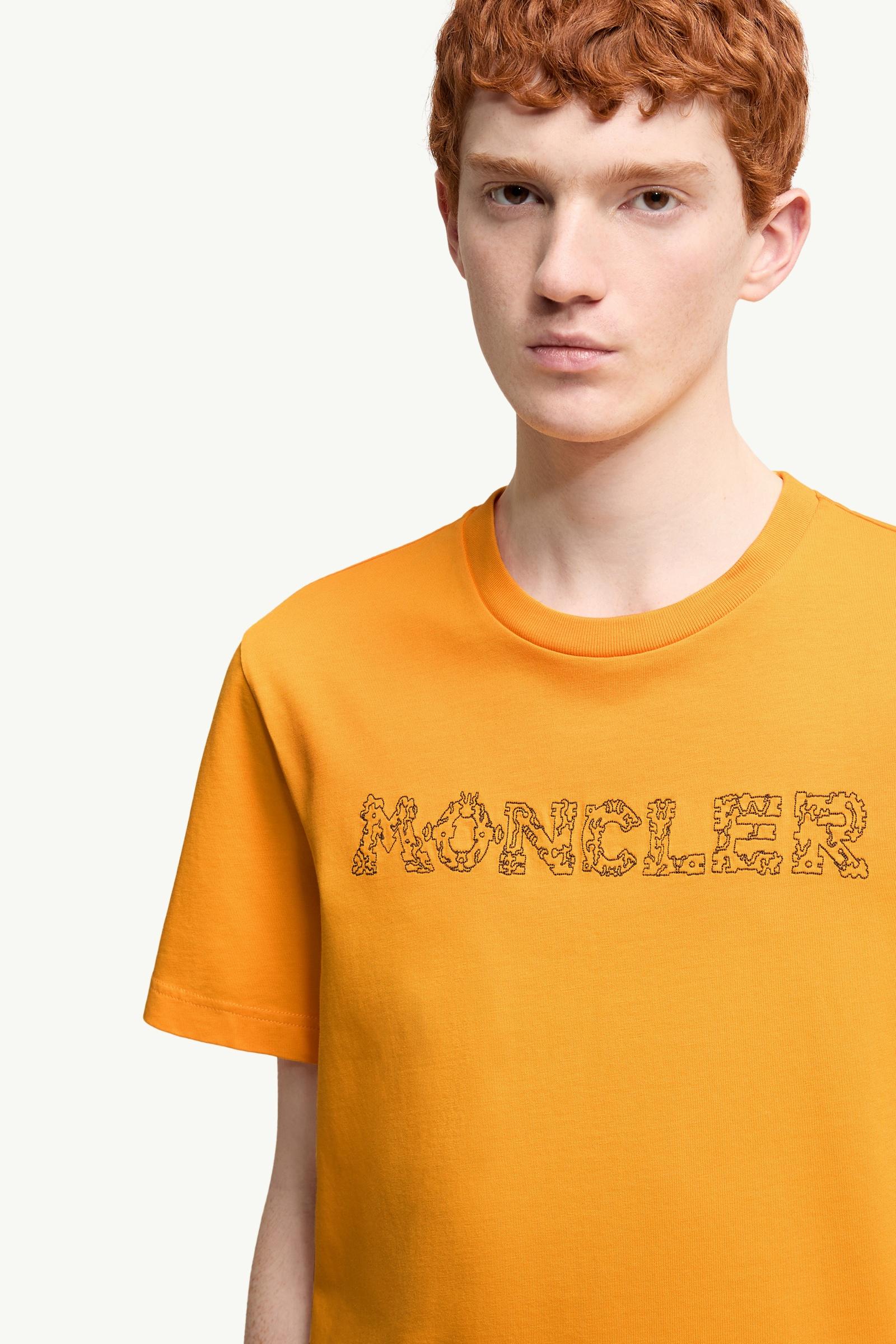 Moncler Space Embroidered Logo Cotton T-Shirt Yellow Yellow