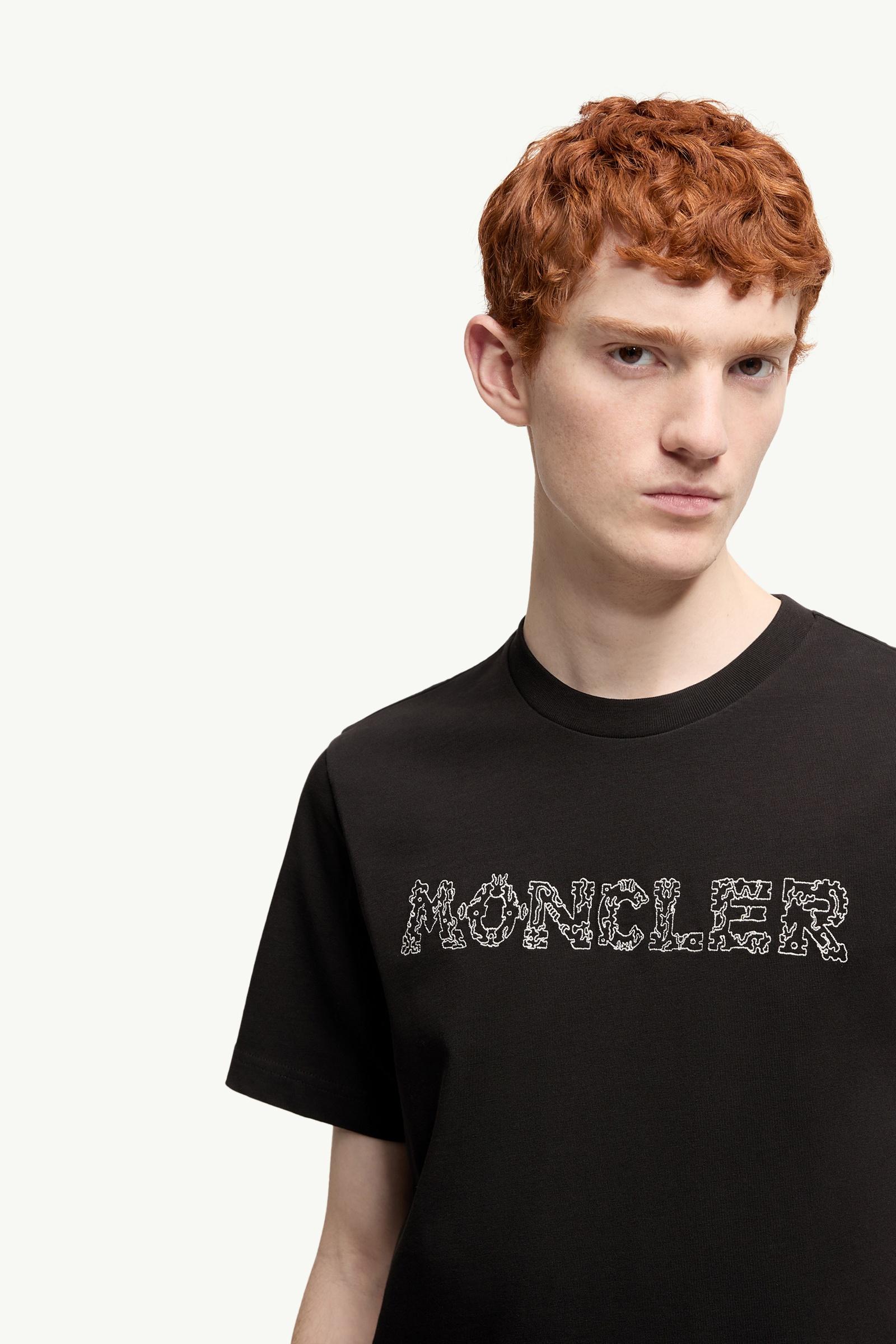 Moncler Space Embroidered Logo Cotton T-Shirt Black Black