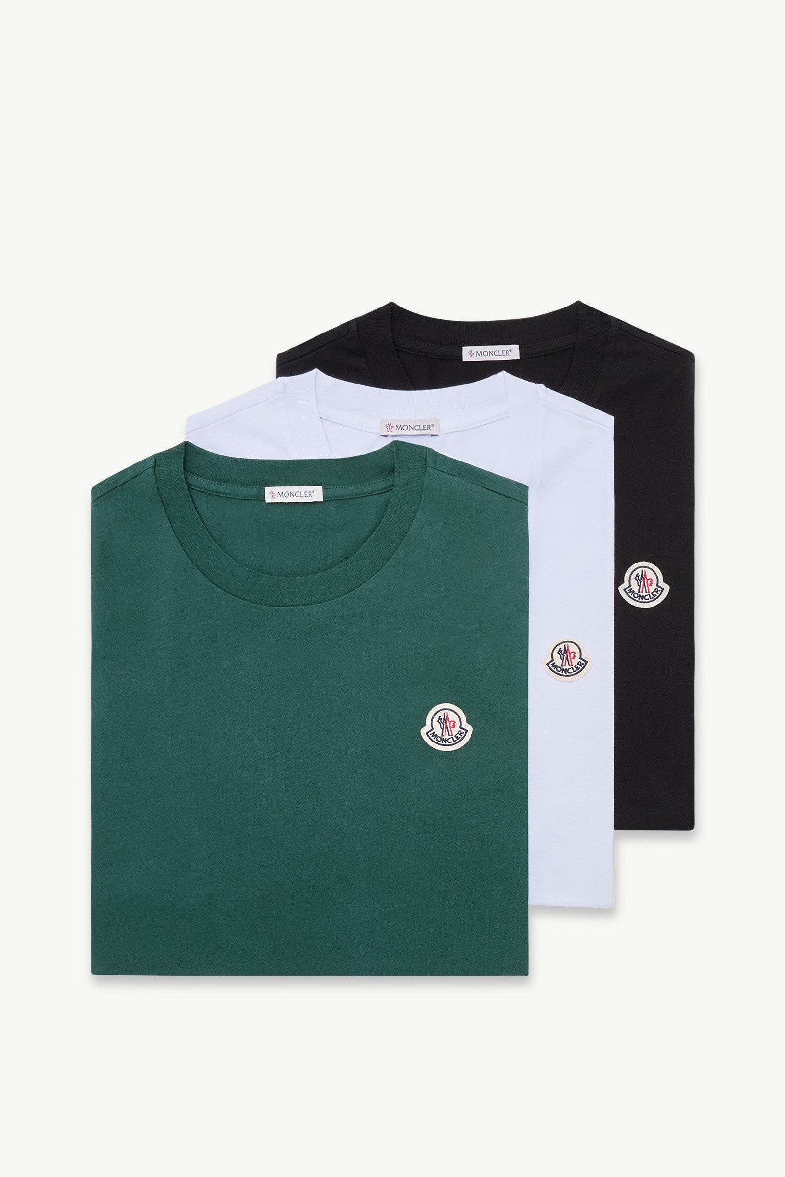 Moncler Logo Patch Cotton T-Shirt (Pack Of Three) White & Black & Green White & Black & Green